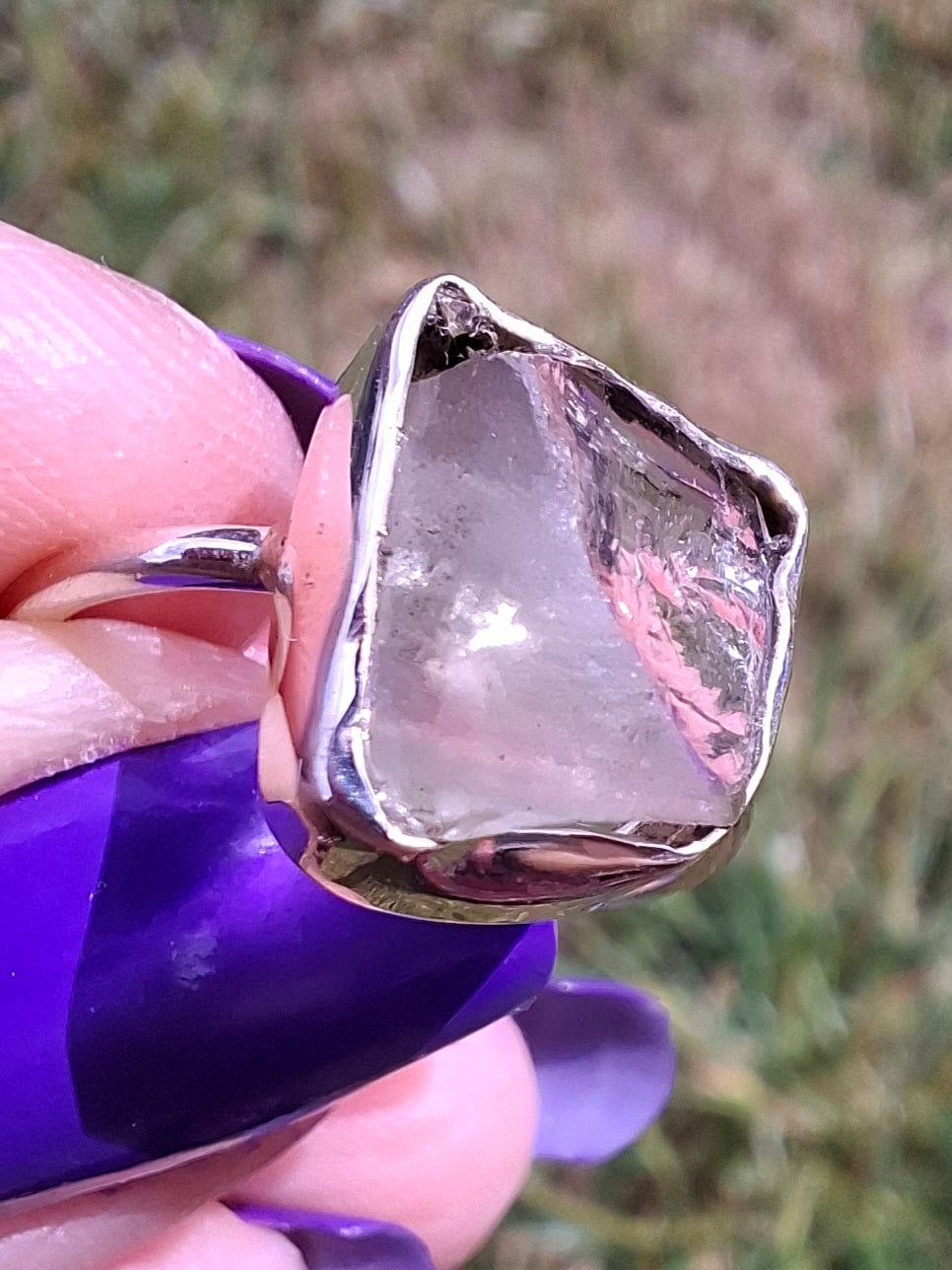 Libyan Desert Glass Ring, size small L, 925 Silver, Tektite (Ref: LR14)