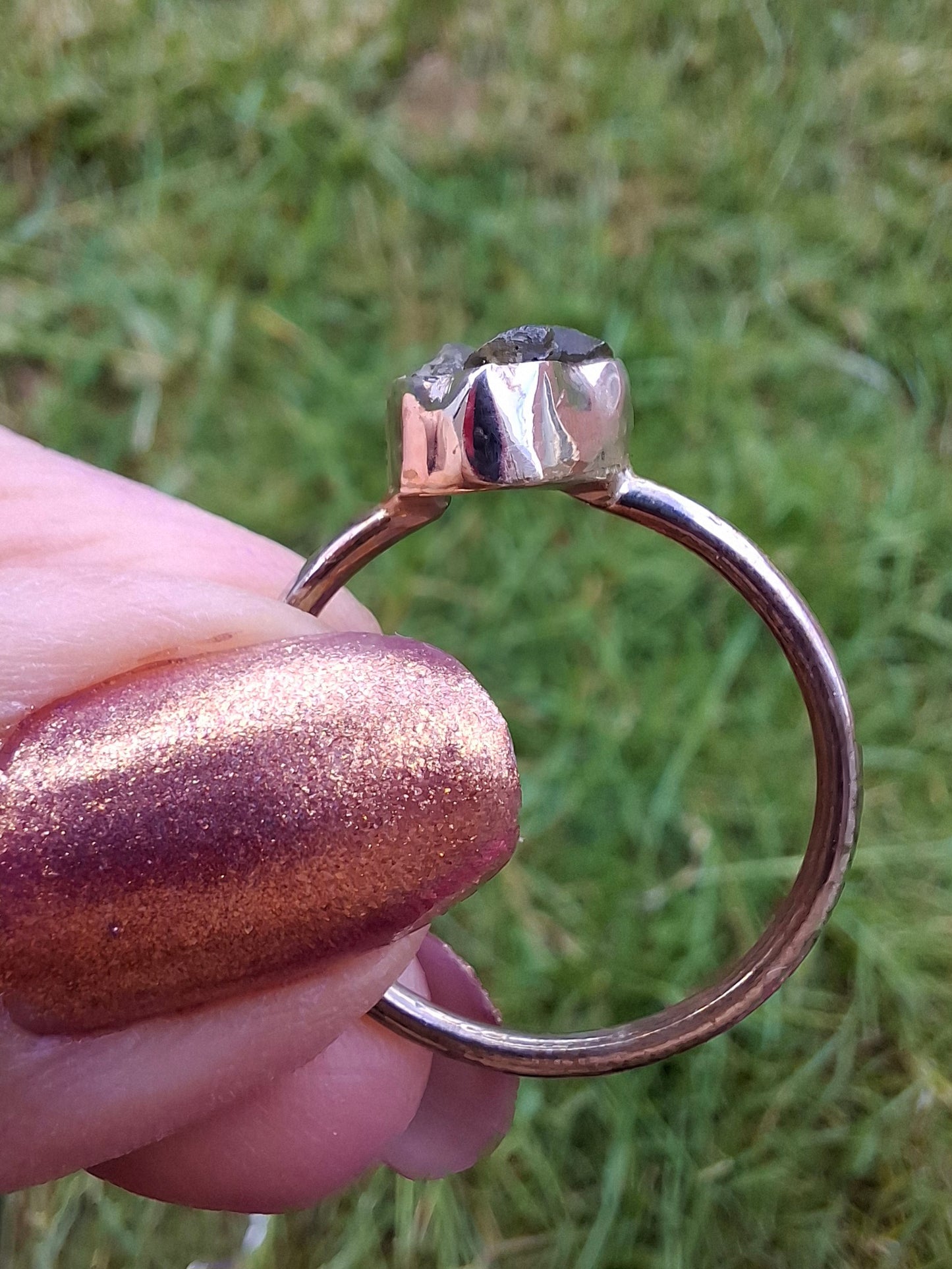 Moldavite Ring, size small X, 925 Silver, Tektite (Ref: R33)