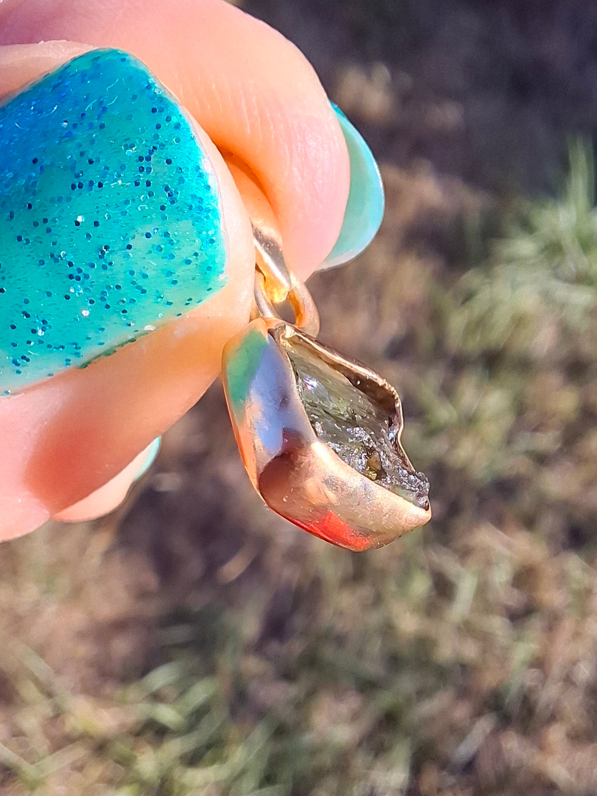Moldavite Pendant, 14K GOLD Plated, Tektite (Ref: P453)