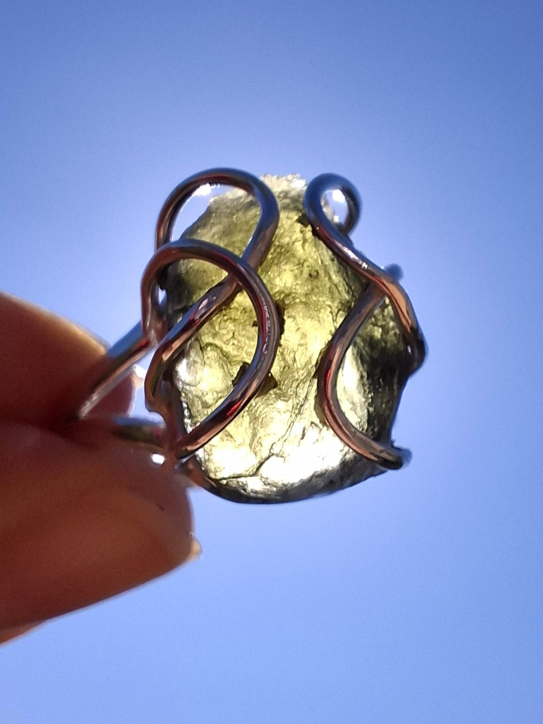 Moldavite Ring, size S, 925 Silver, Tektite (Ref: R12)