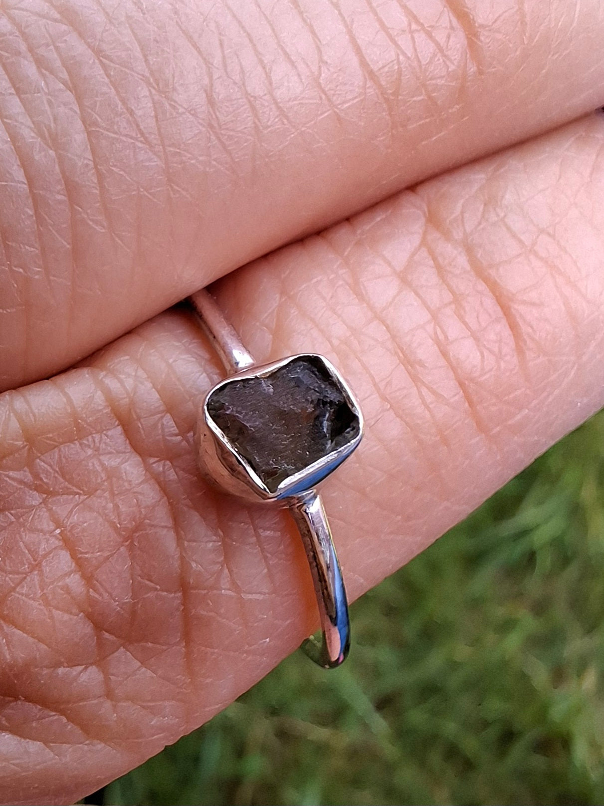 Moldavite Ring, size small Q, 925 Silver, Tektite (Ref: R44)