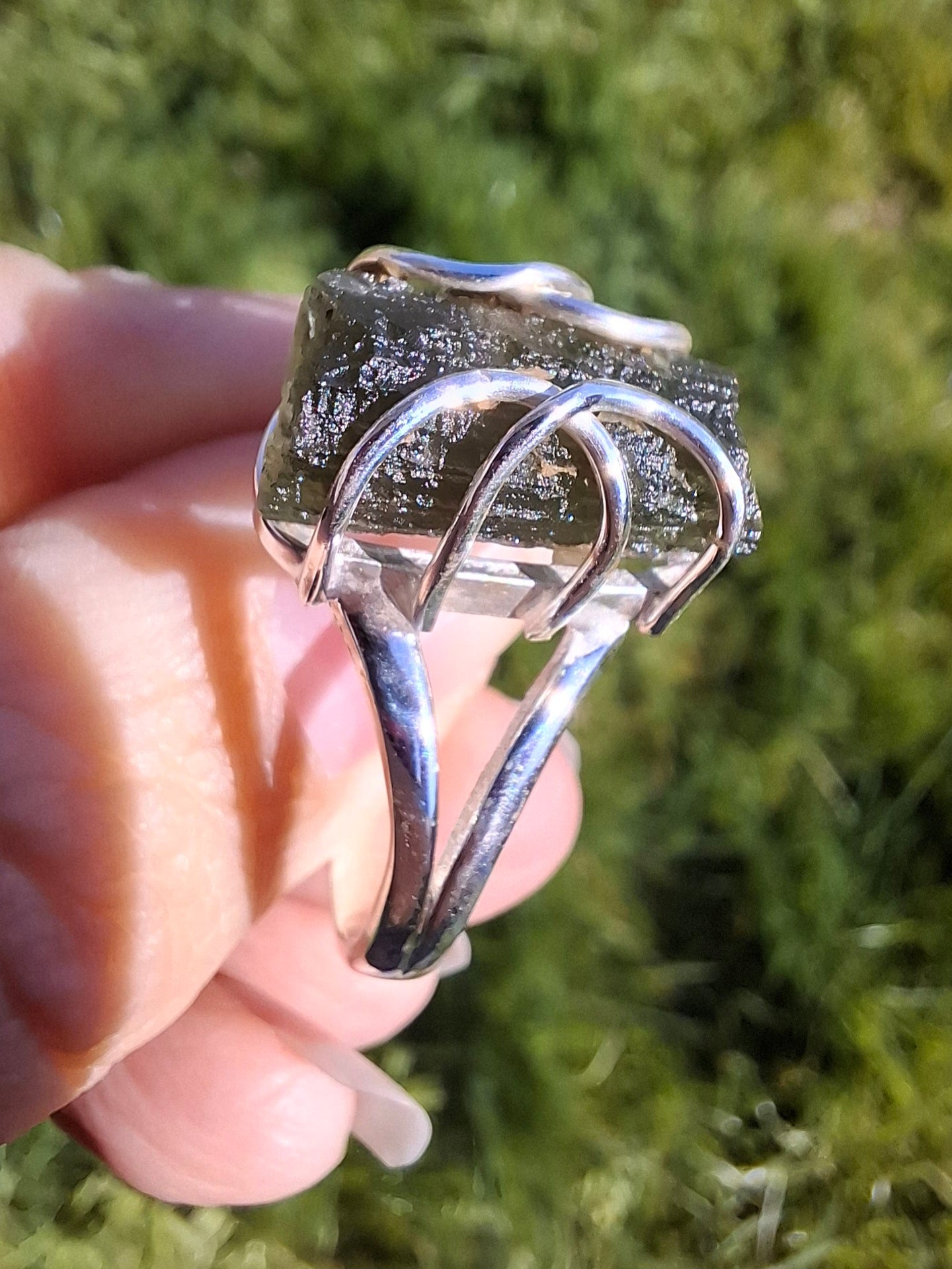 Moldavite Ring, size W, 925 Silver, Tektite (Ref: R15)