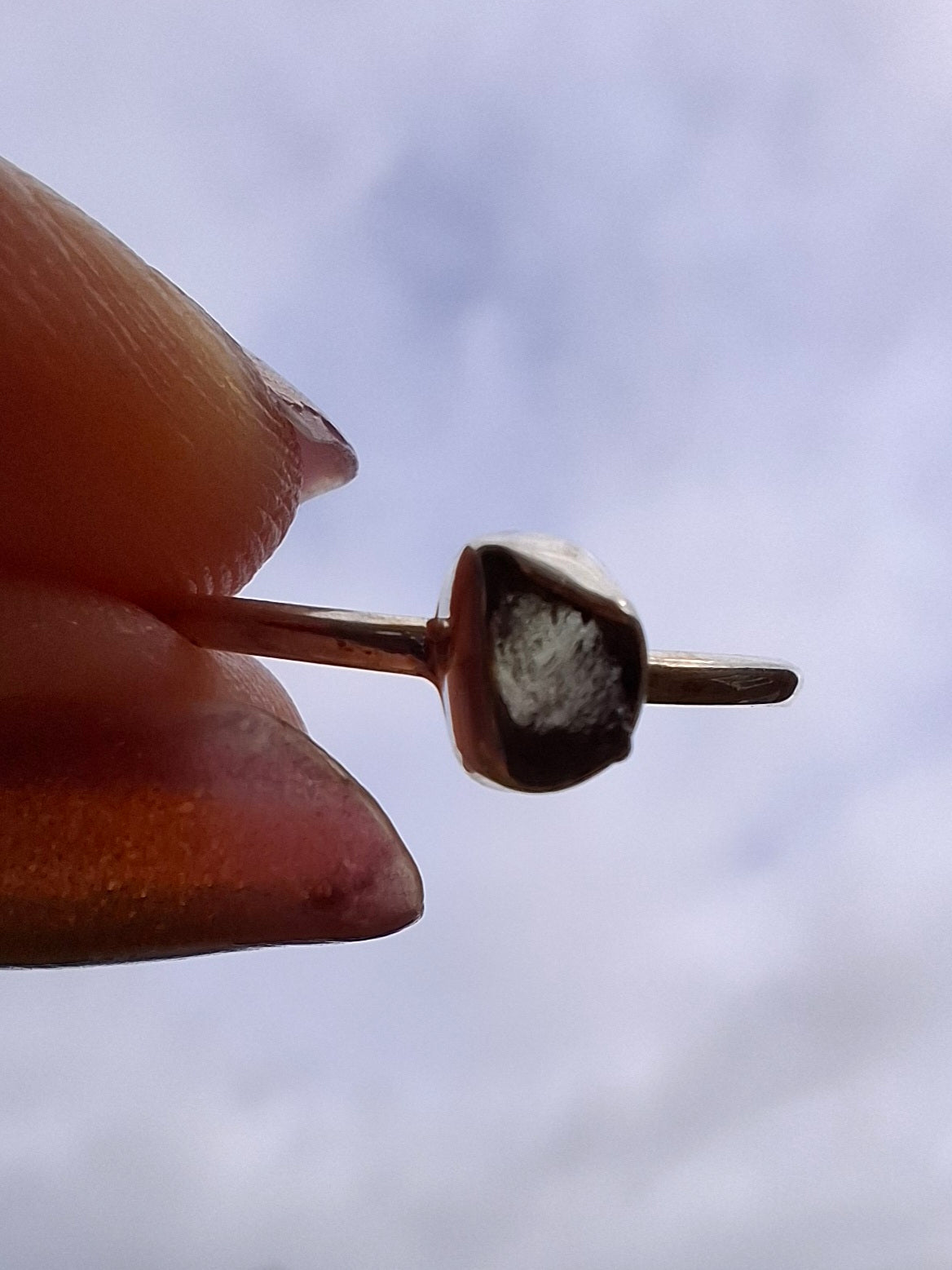 Moldavite Ring, size large M, 925 Silver, Tektite (Ref: R38)
