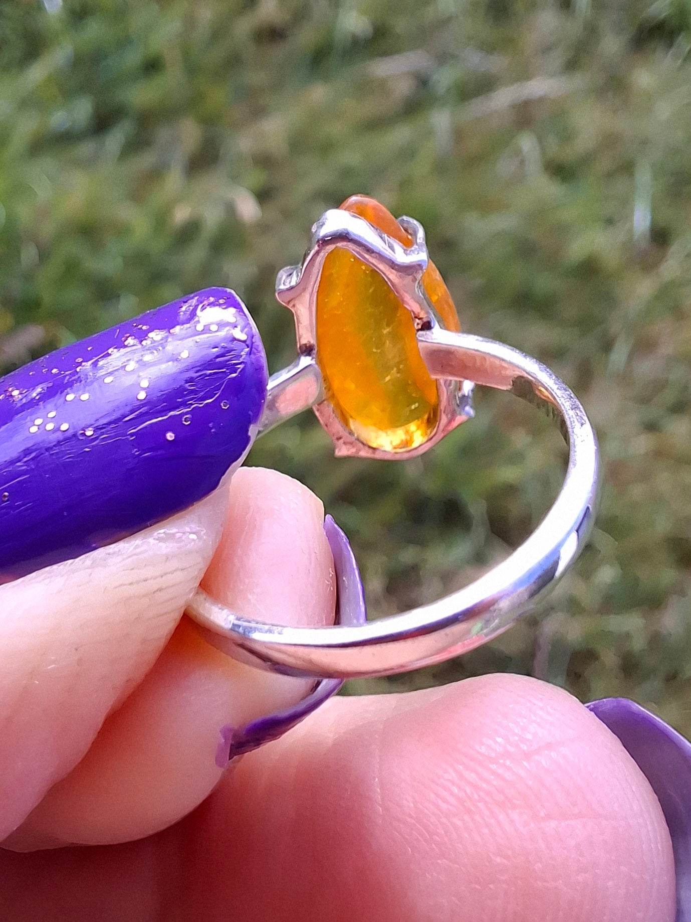 Baltic Amber Ring, size large J/small K, 925 Silver, Fossil (Ref: AR30)