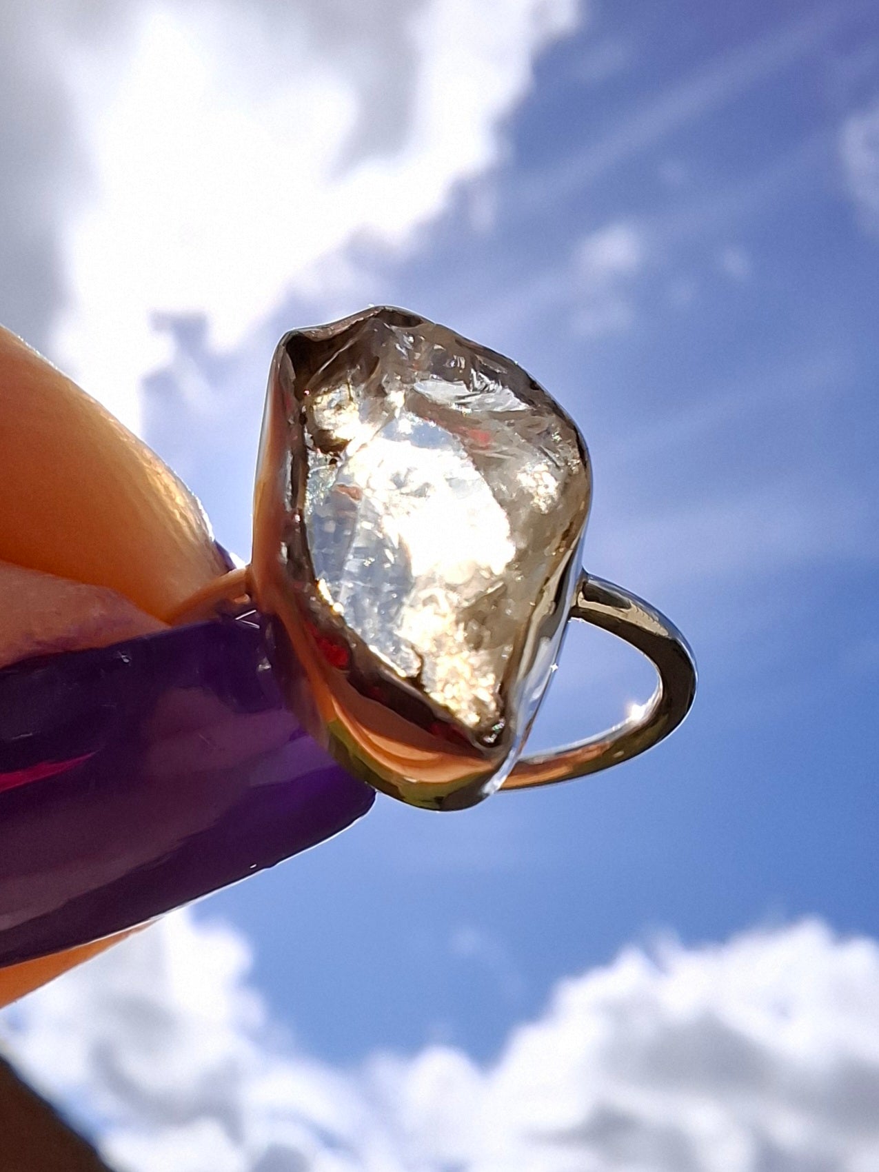Libyan Desert Glass Ring, size large K, 925 Silver, Tektite (Ref: LR16)