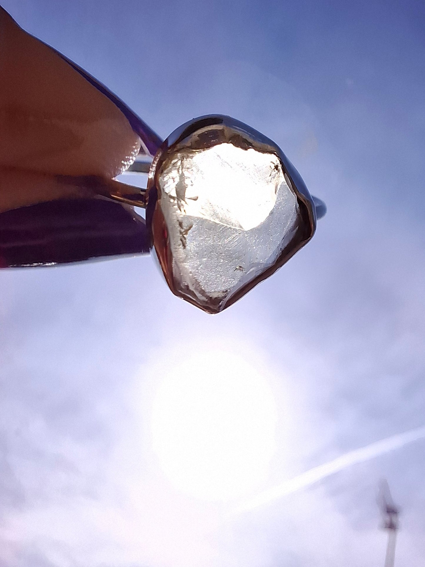 Libyan Desert Glass Ring, size small R, 925 Silver, Tektite (Ref: LR38)