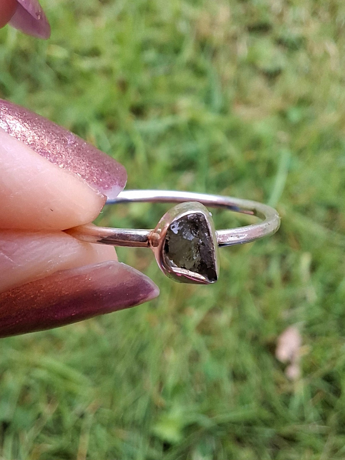 Moldavite Ring, size large M, 925 Silver, Tektite (Ref: R38)