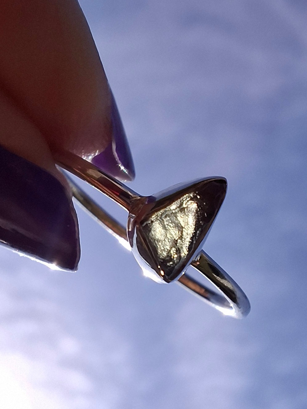 Moldavite Ring, size large R/small S, 925 Silver, Tektite (Ref: R55)