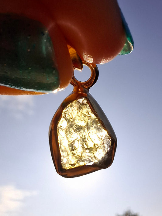 Moldavite Pendant, 14K GOLD Plated, Tektite (Ref: P446)