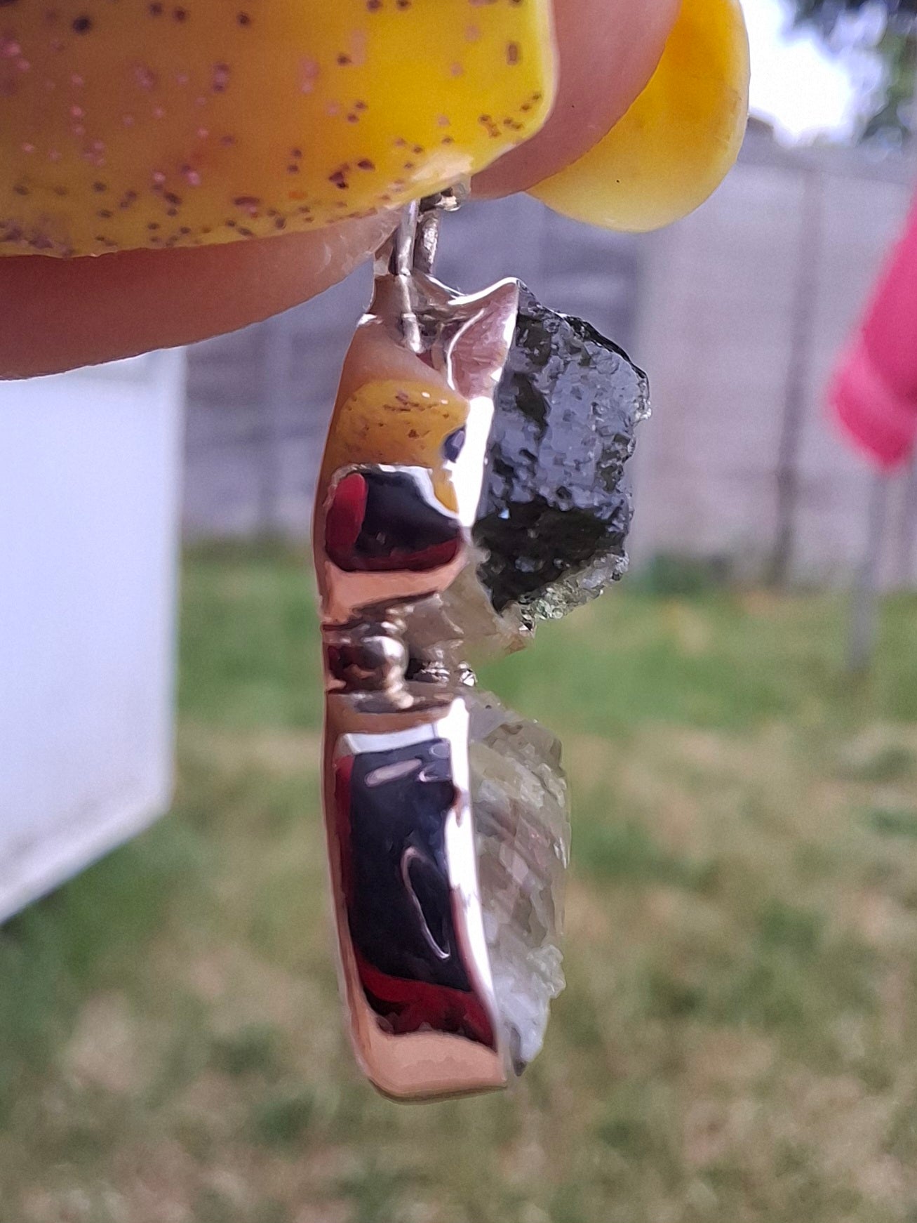 Moldavite & Libyan Desert Glass Pendant, 925 Silver, Tektite (Ref: MLP8)