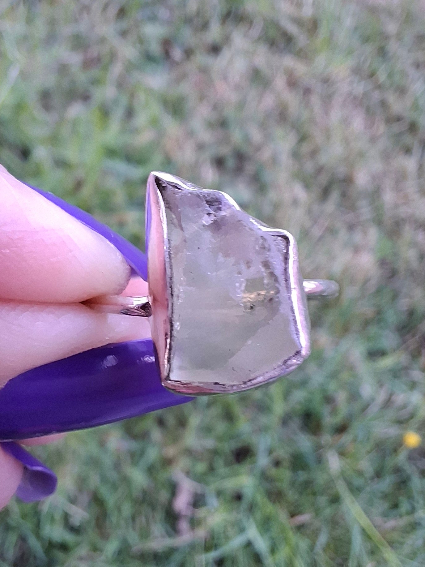 Libyan Desert Glass Ring, size large O, 925 Silver, Tektite (Ref: LR37)