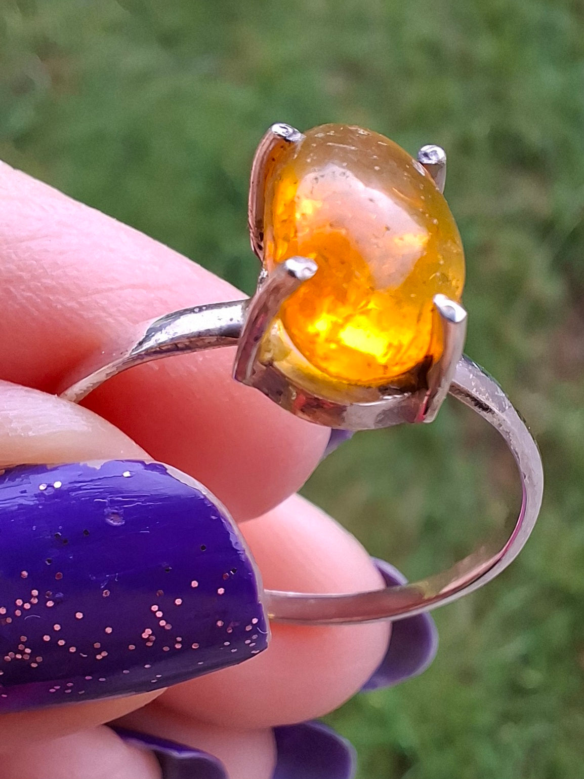 Baltic Amber Ring, size large Y, 925 Silver, Fossil (Ref: AR38)