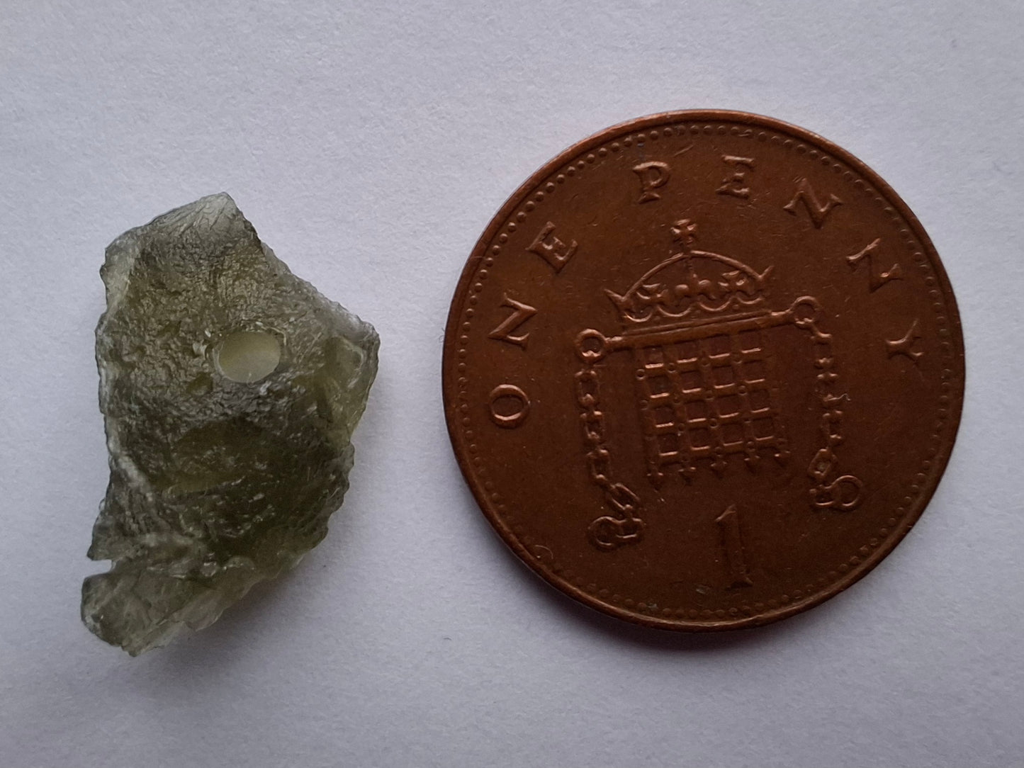 DRILLED, Moldavite Piece, 0.75g, Tektite (Ref: D23)
