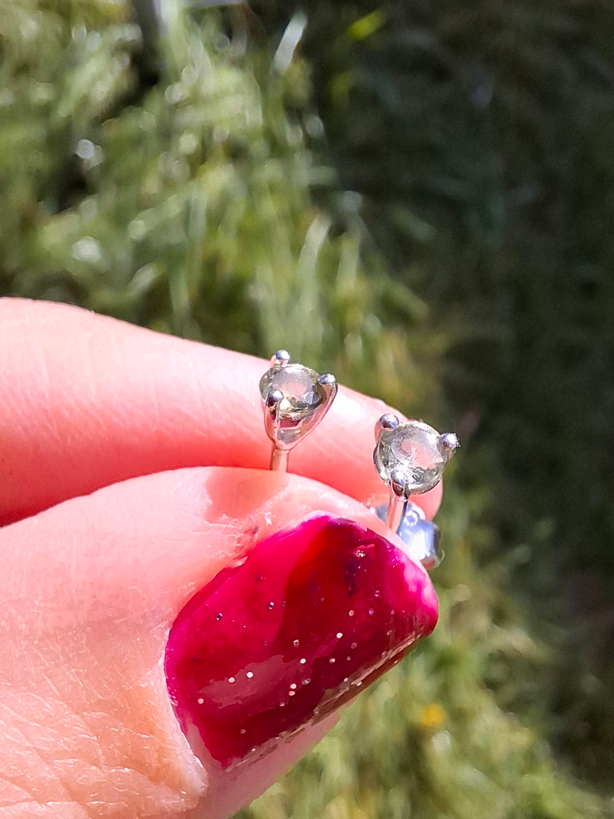 Moldavite (Faceted) 3mm Stud Earrings, 925 Silver (Ref: Pair66)