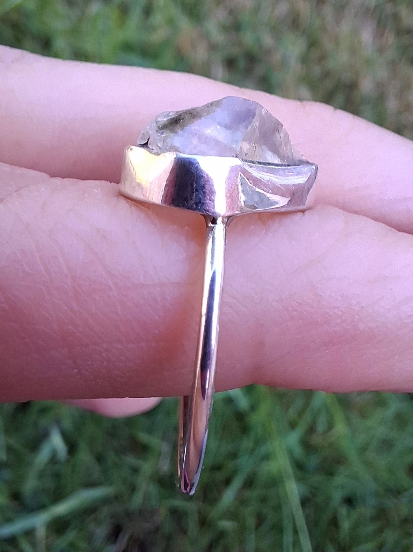 Libyan Desert Glass Ring, size large S, 925 Silver, Tektite (Ref: LR46)