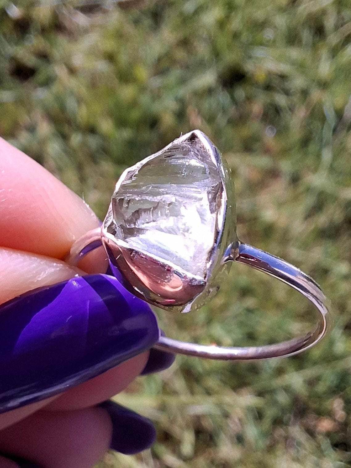 Libyan Desert Glass Ring, size large T/small U, 925 Silver, Tektite (Ref: LR51)