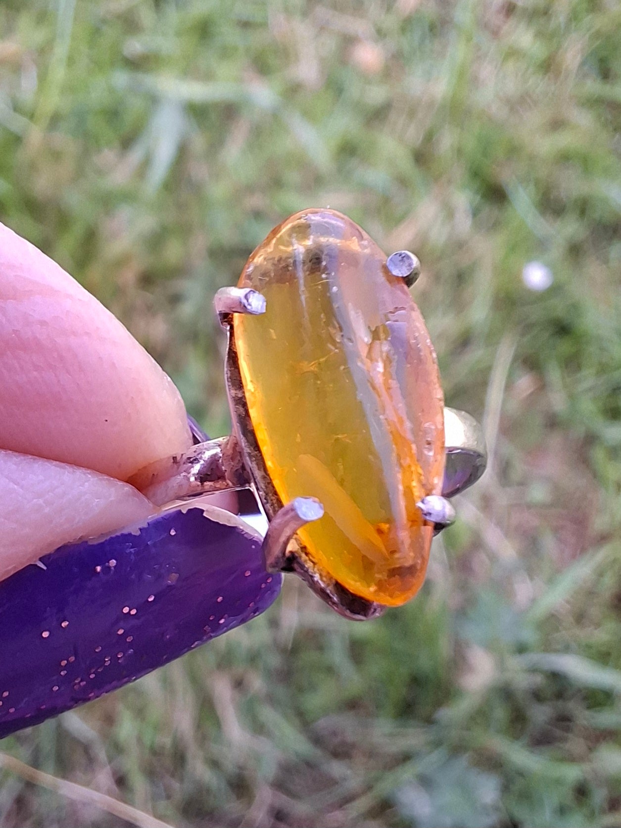 Baltic Amber Ring, size large J/small K, 925 Silver, Fossil (Ref: AR30)