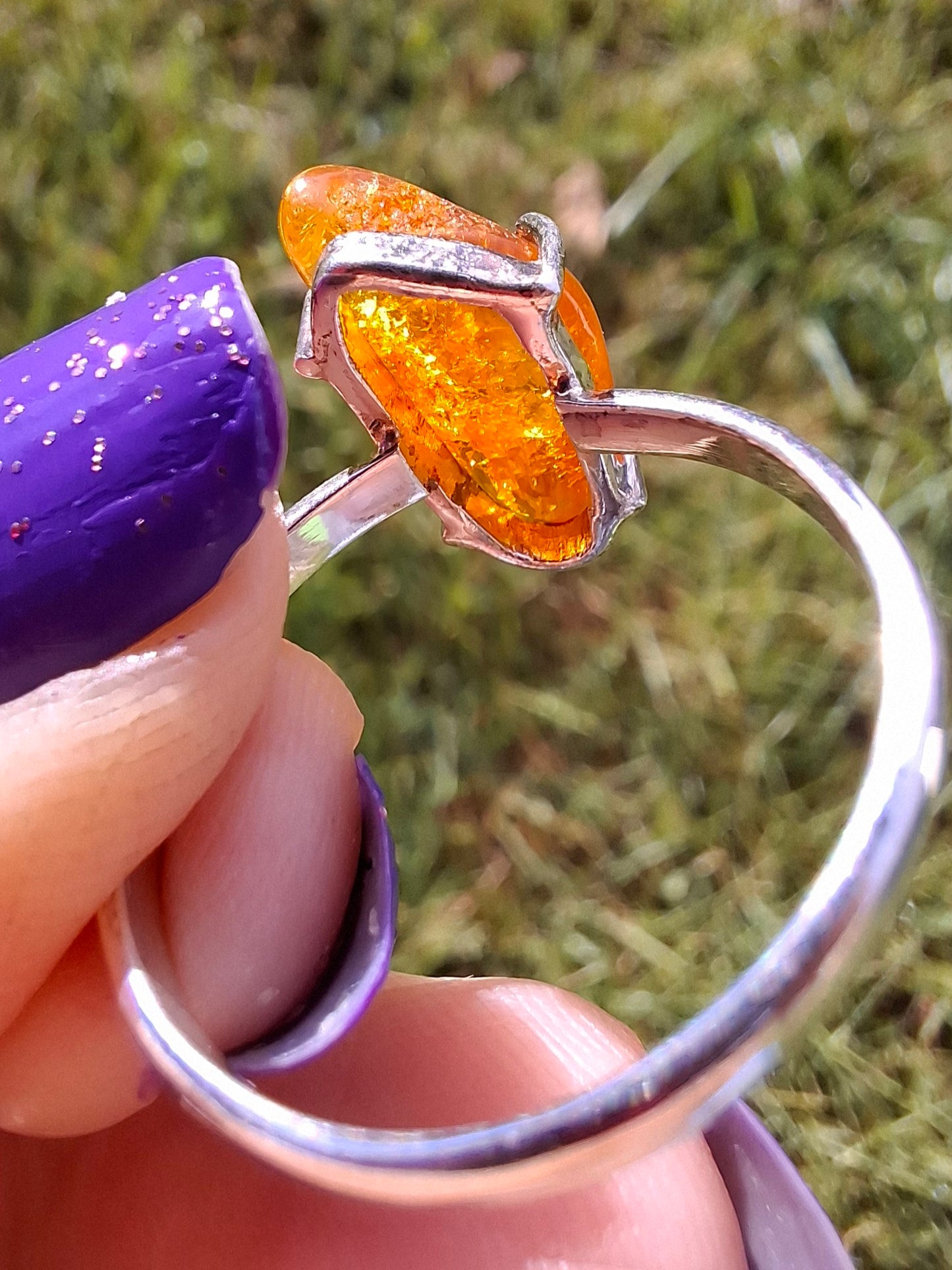 Baltic Amber Ring, size large T/small U, 925 Silver, Fossil (Ref: AR19)
