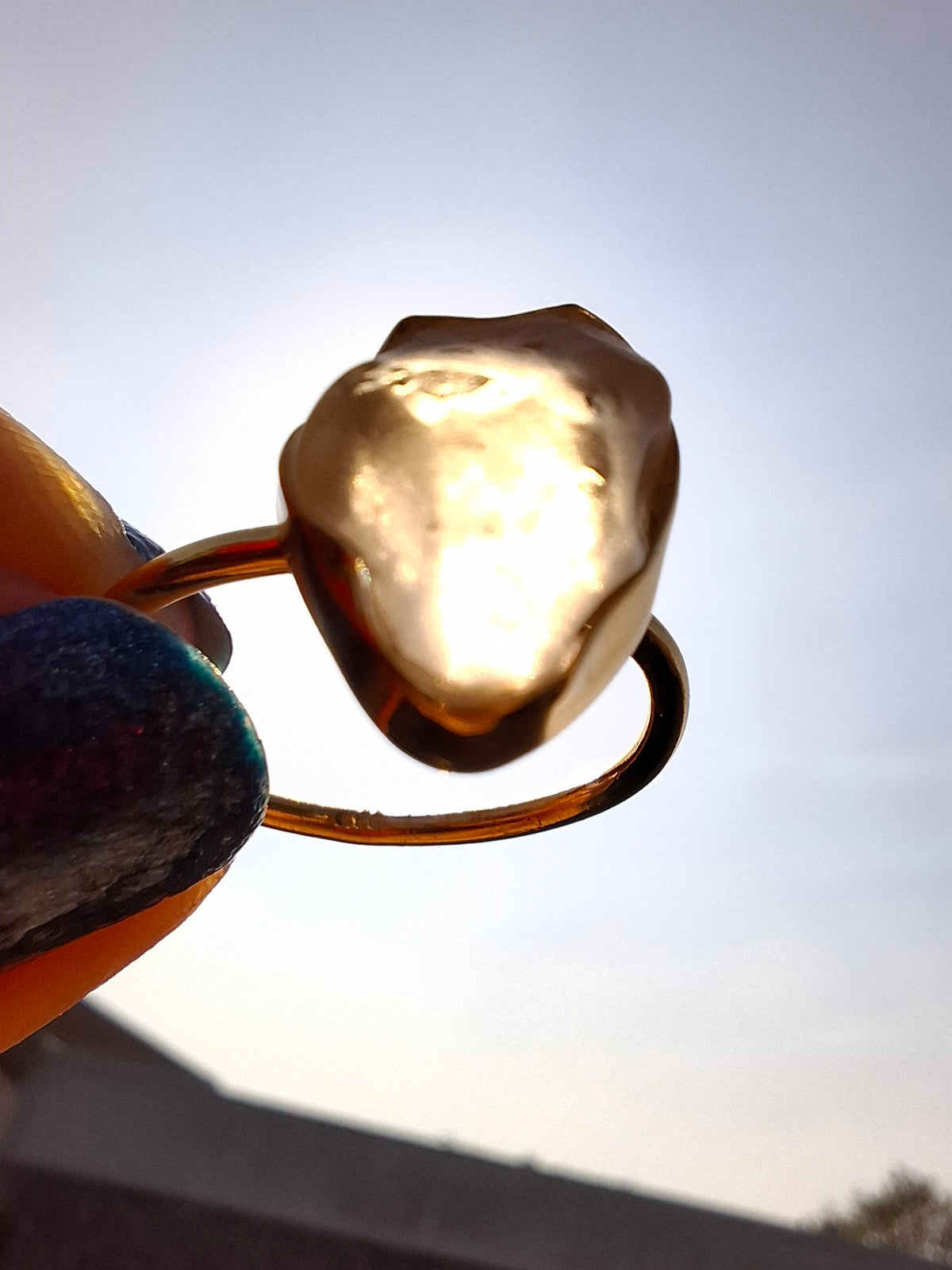 Libyan Desert Glass Ring, 14K GOLD Plated, size large P/small Q, Tektite (Ref: LR73)