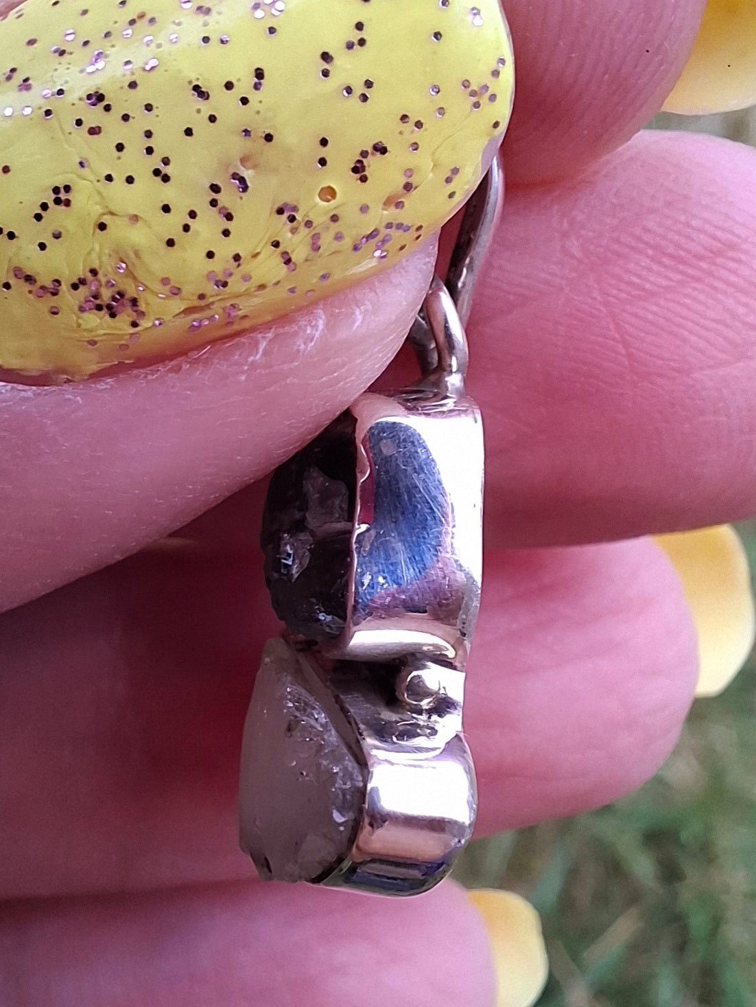 Moldavite & Libyan Desert Glass Pendant, 925 Silver, Tektite (Ref: MLP11)