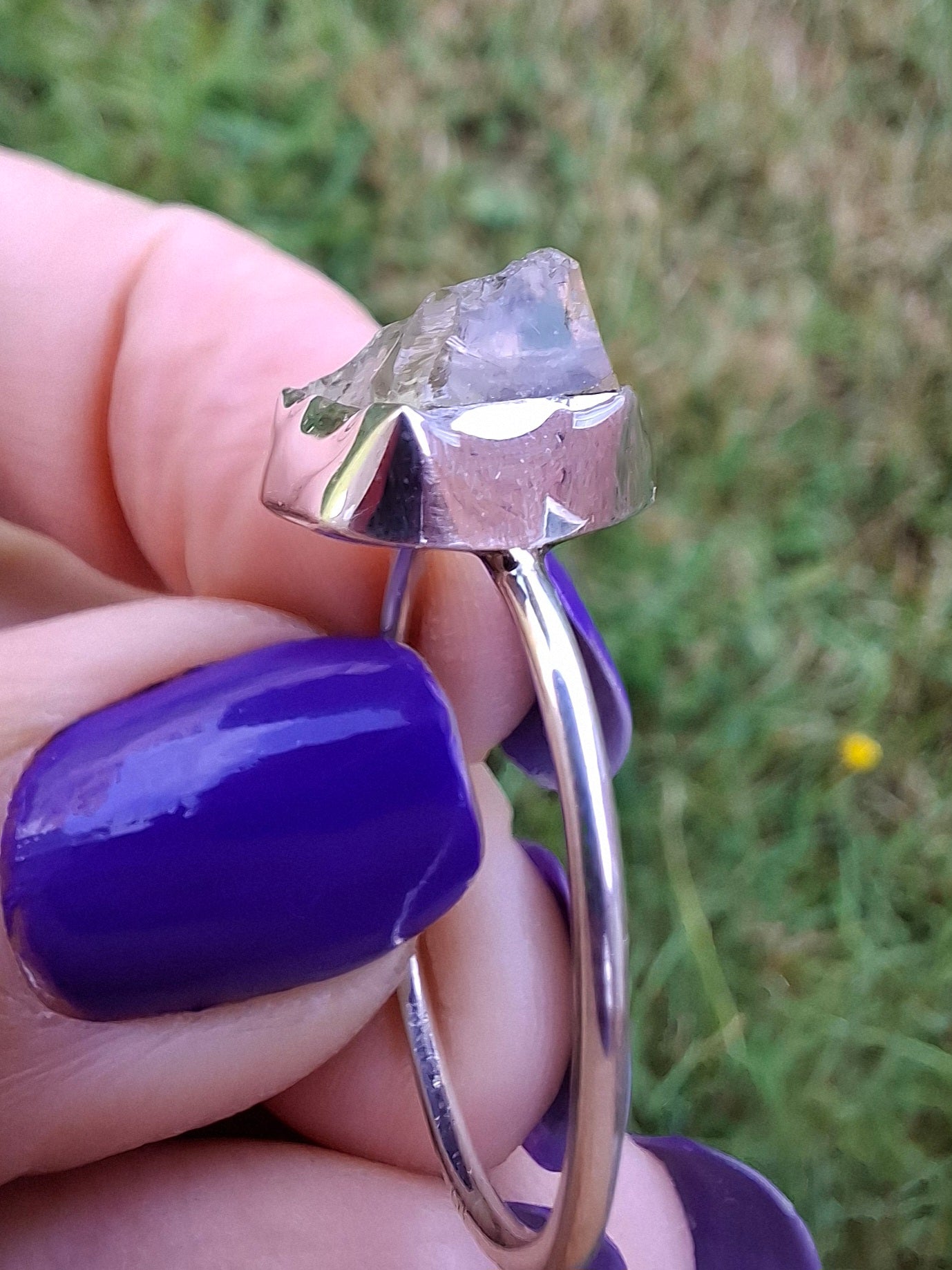 Libyan Desert Glass Ring, size large V, 925 Silver, Tektite (Ref: LR58)