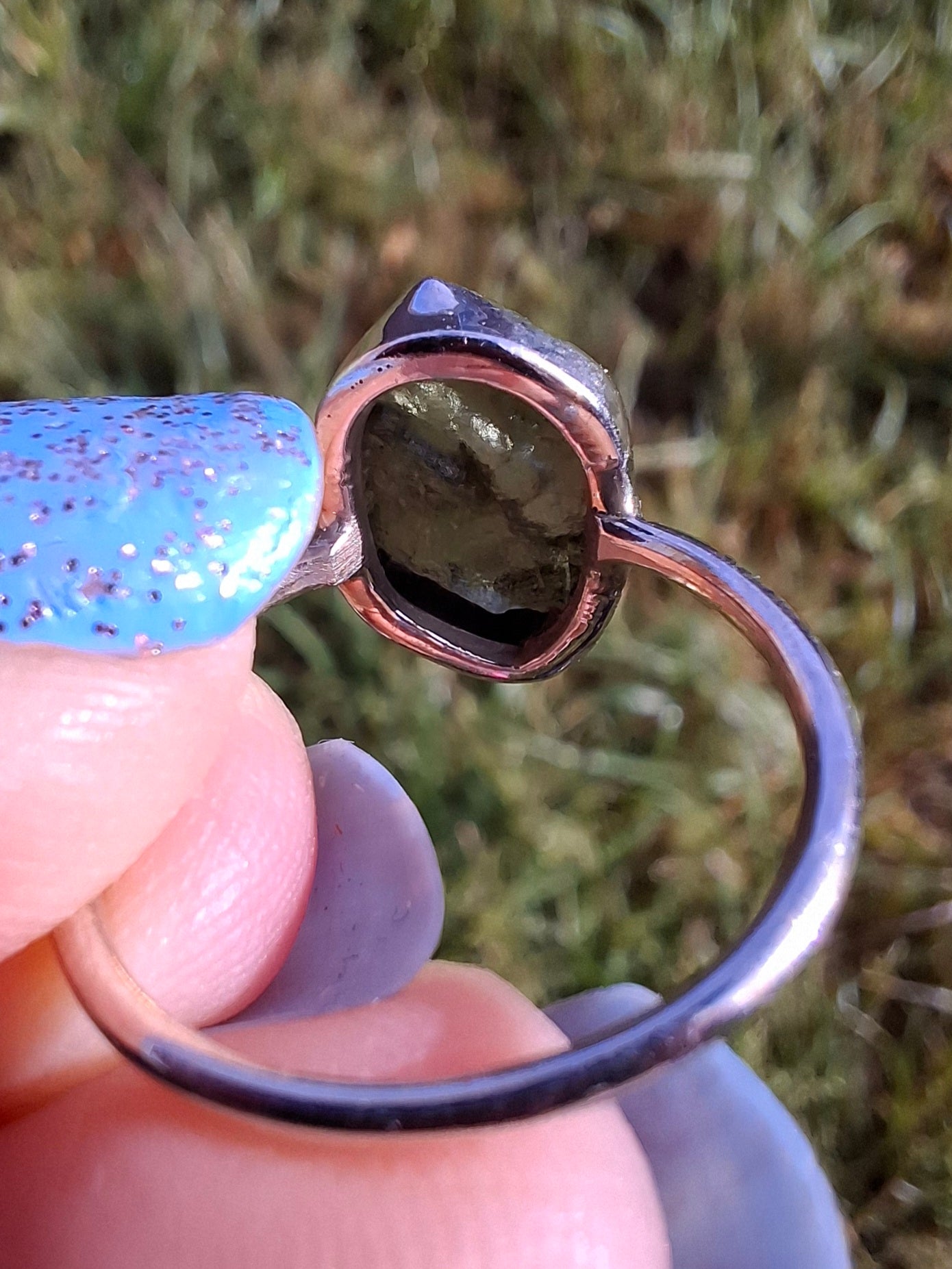 Moldavite Ring, size M, 925 Silver, Tektite (Ref: R22)