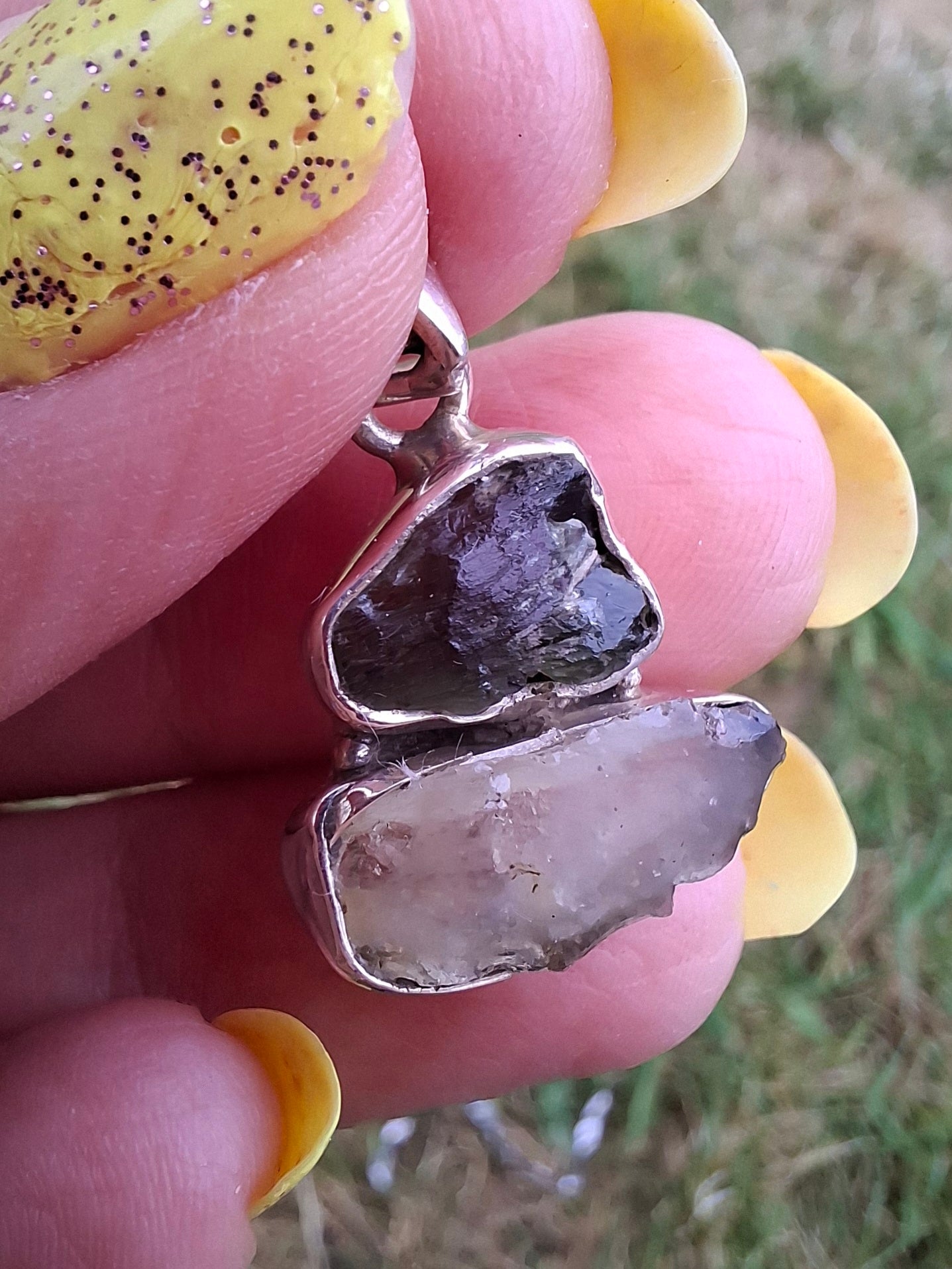 Moldavite & Libyan Desert Glass Pendant, 925 Silver, Tektite (Ref: MLP11)