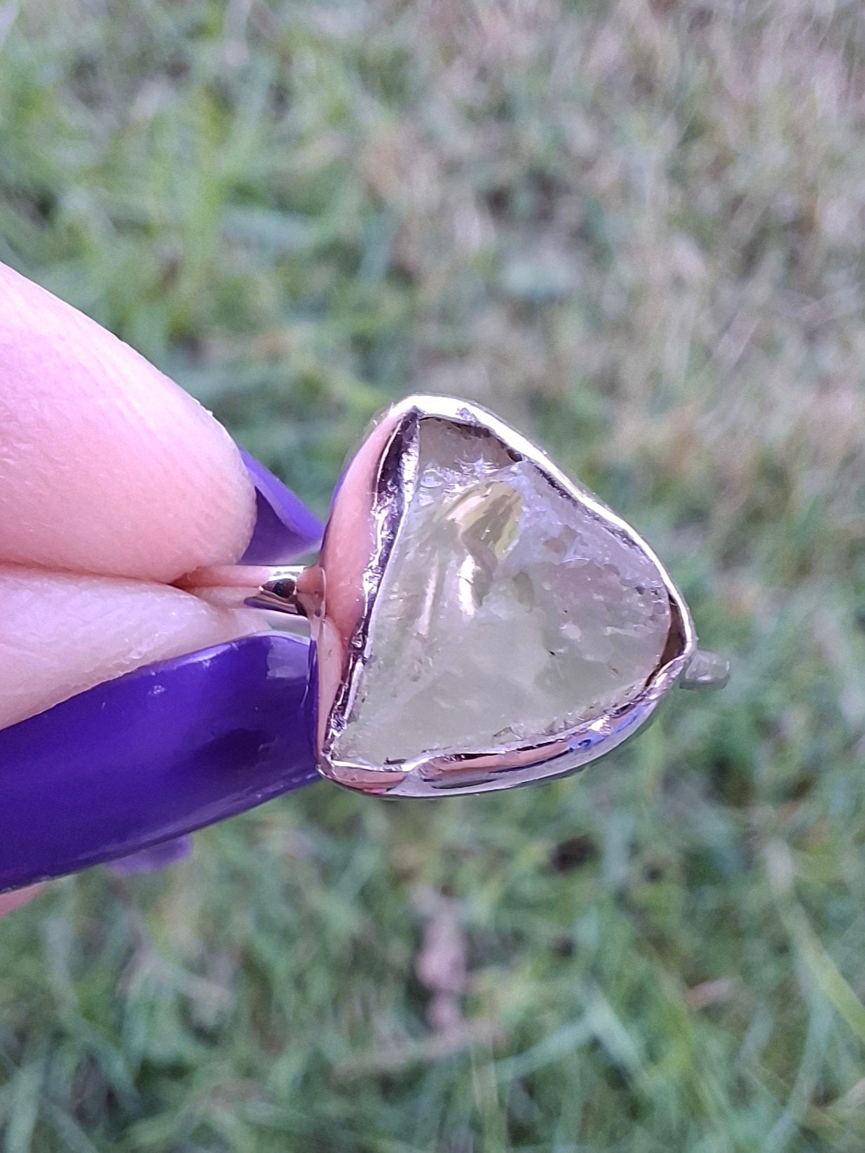 Libyan Desert Glass Ring, size small R, 925 Silver, Tektite (Ref: LR39)