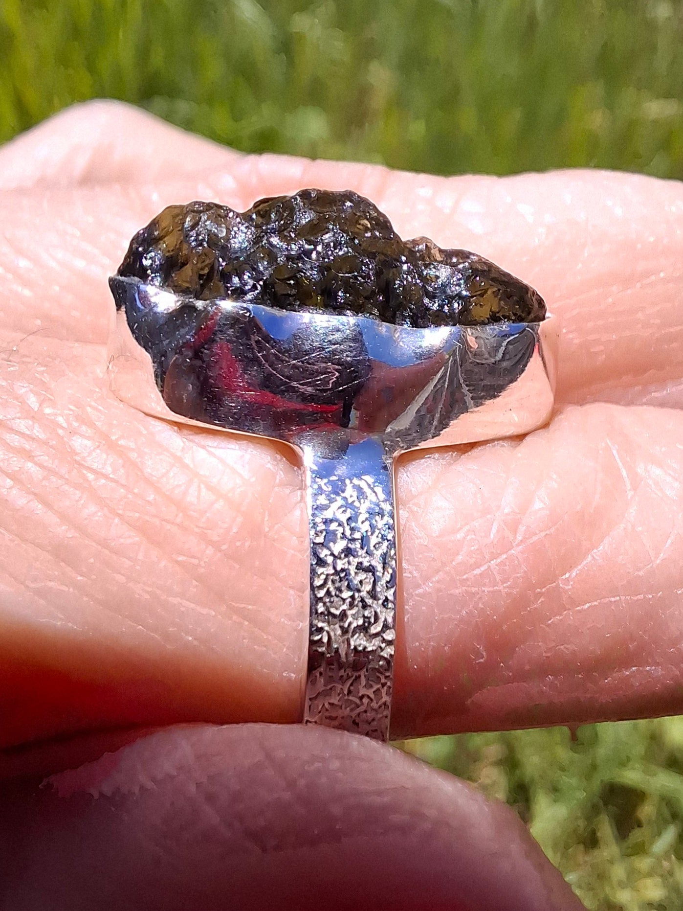 Moldavite Ring, size U, 925 Silver, Tektite (Ref: R325)