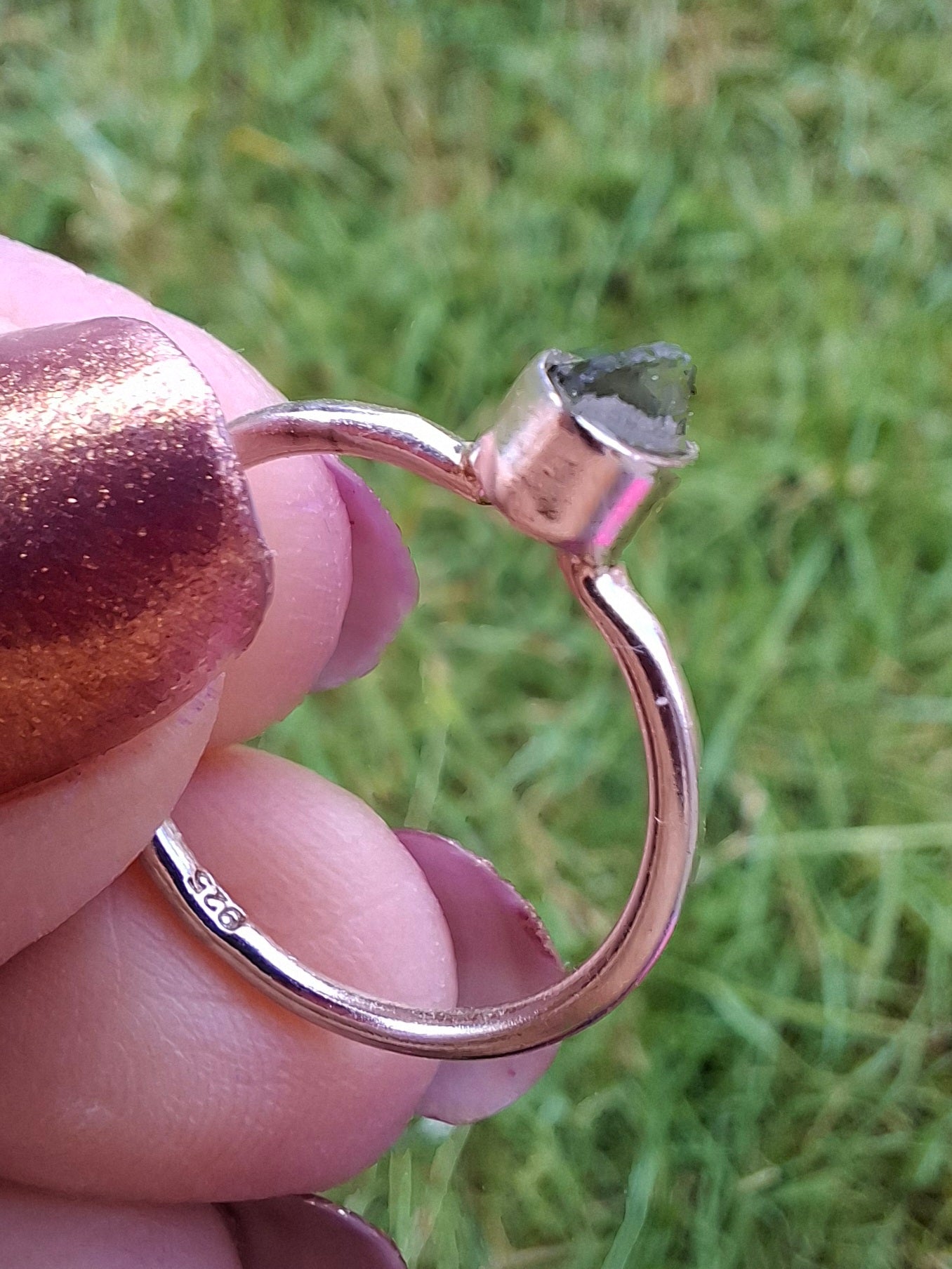 Moldavite Ring, size M, 925 Silver, Tektite (Ref: R31)