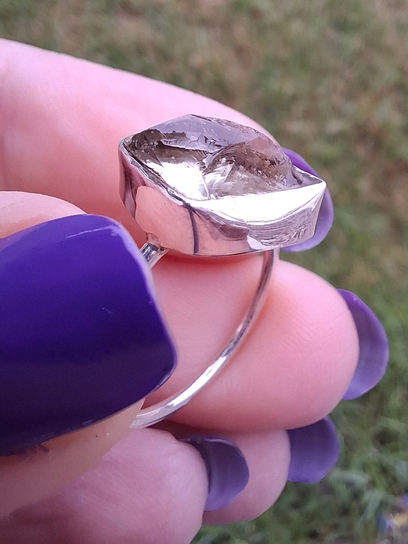 Libyan Desert Glass Ring, size large O, 925 Silver, Tektite (Ref: LR23)