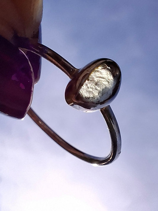 Moldavite Ring, size small T, 925 Silver, Tektite (Ref: R69)