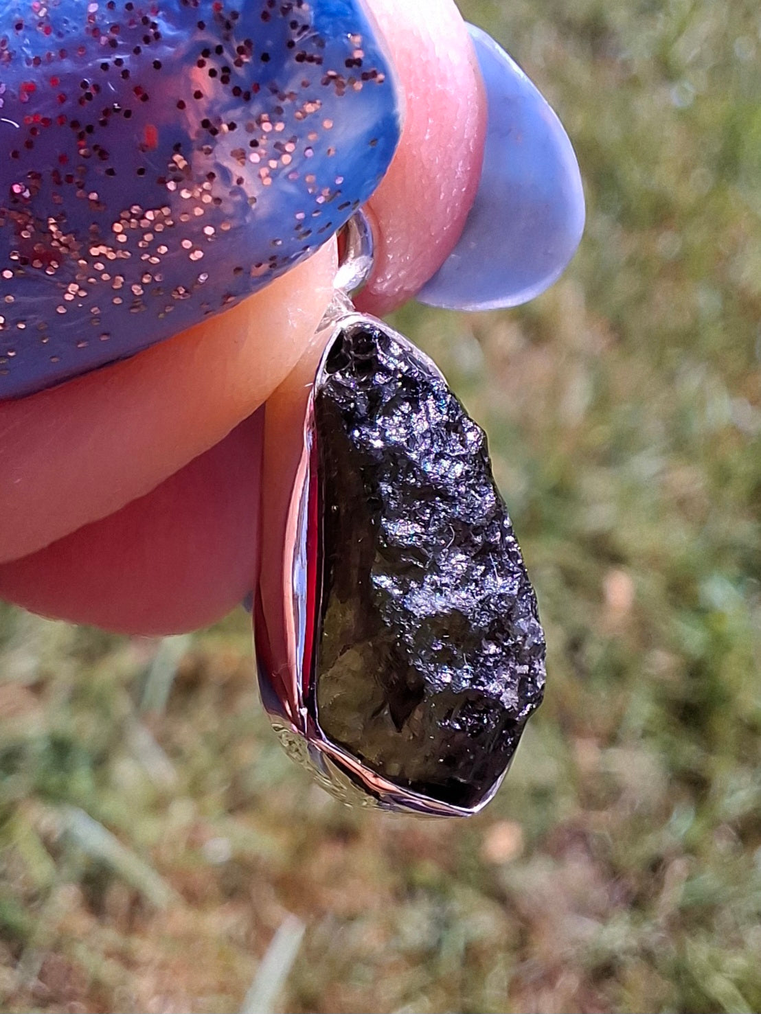 Moldavite Pendant, 925 Silver, Tektite (Ref: P79)
