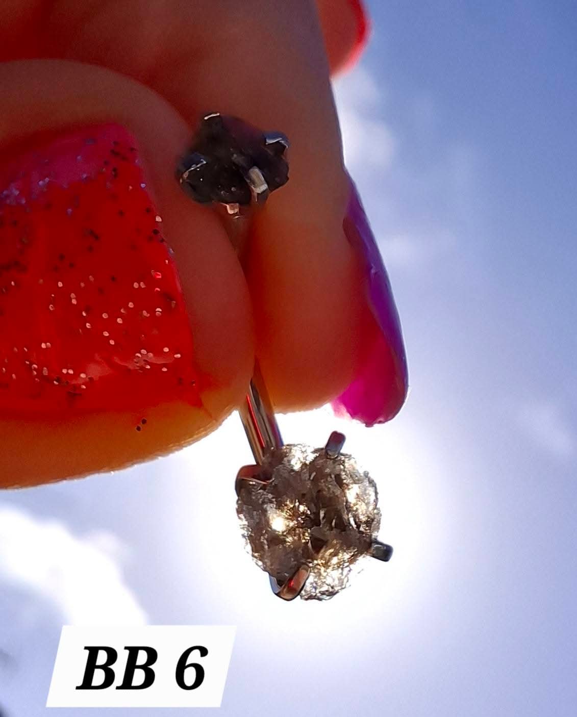 Moldavite (raw) BELLY BAR, 14G, Surgical Steel, Tektite (Ref: BB6)