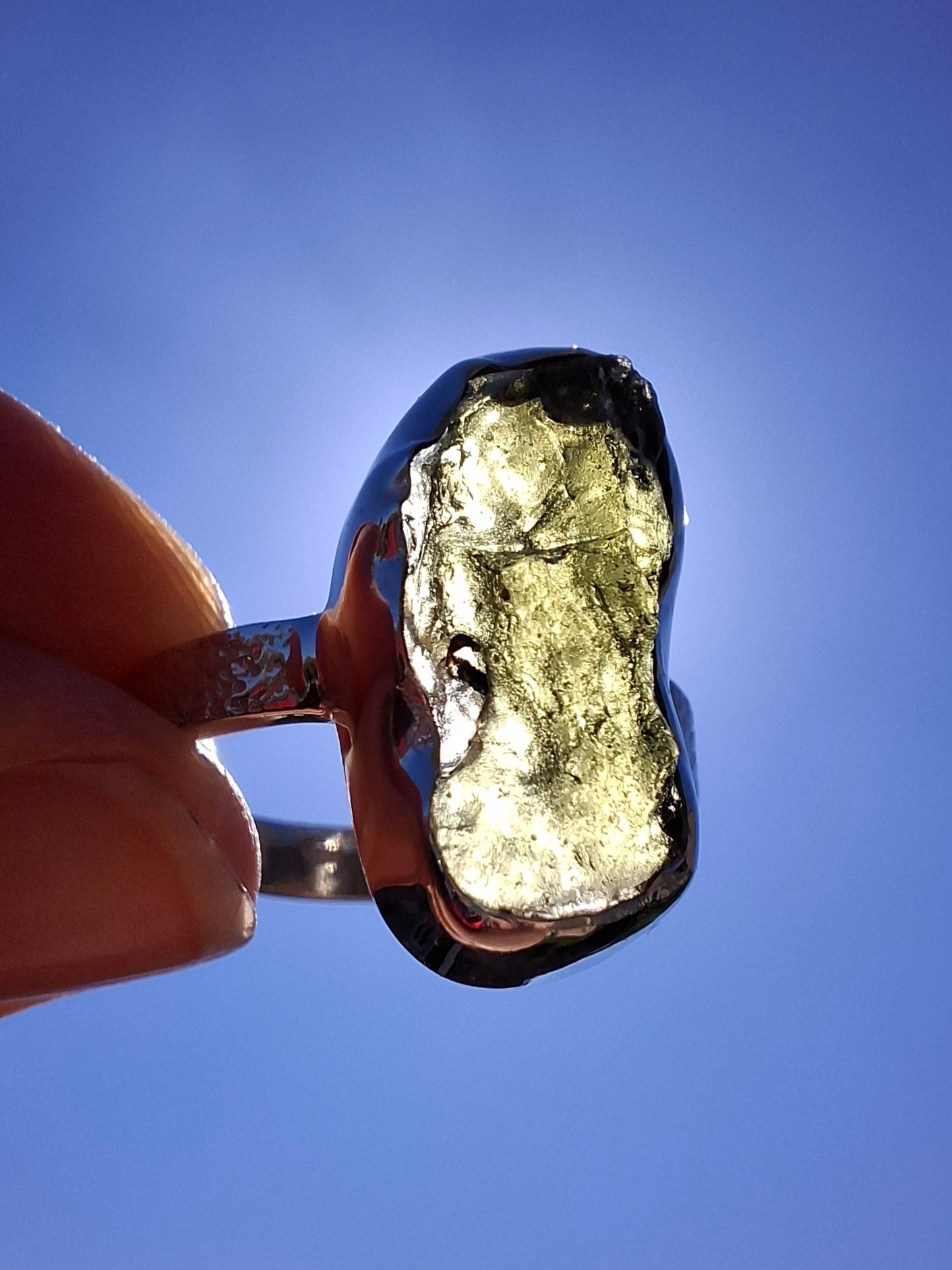 Moldavite Ring, size Y, 925 Silver, Tektite (Ref: R330)