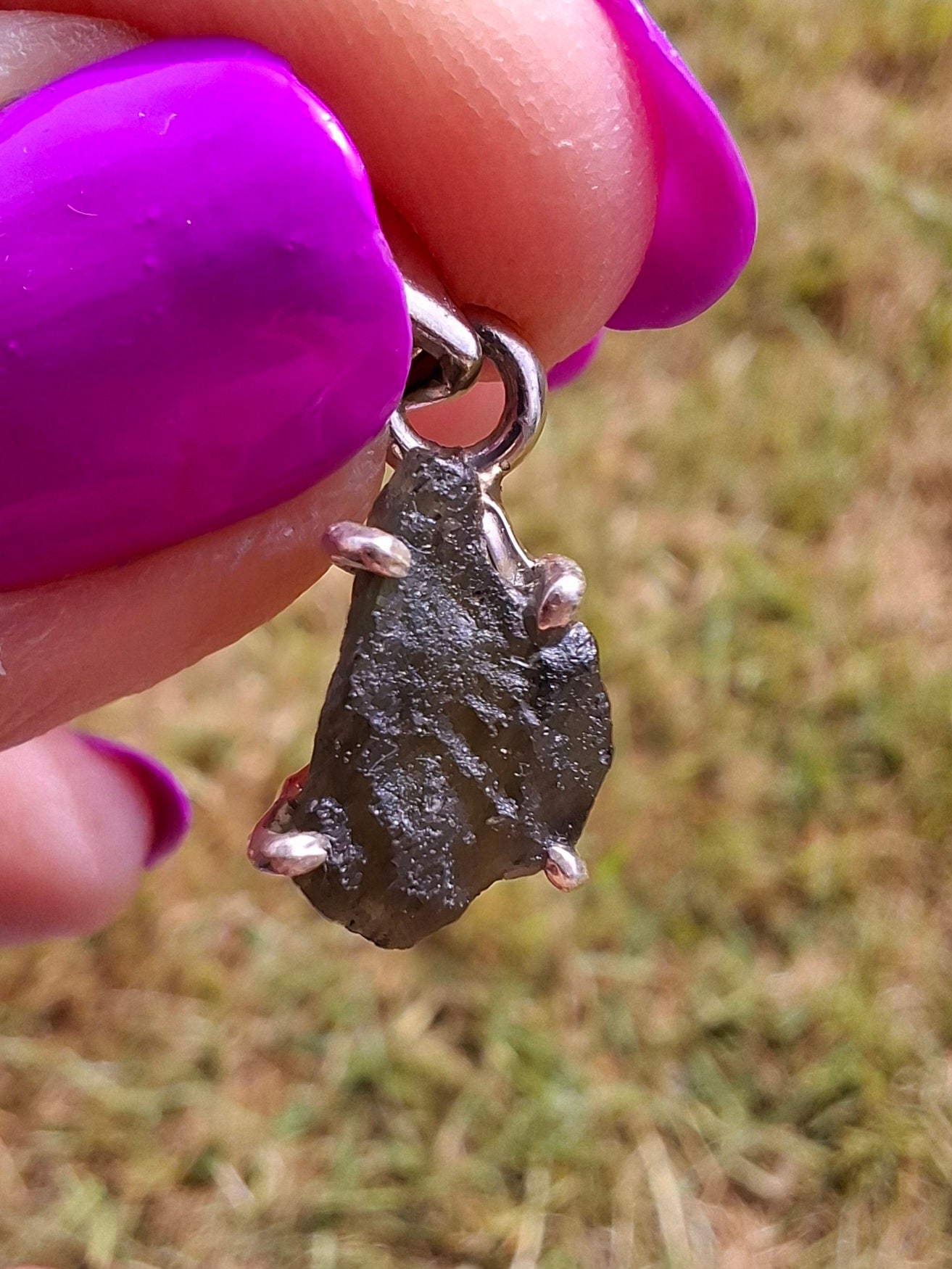 Moldavite Claw Pendant, 925 Silver, Tektite (Ref: P19)