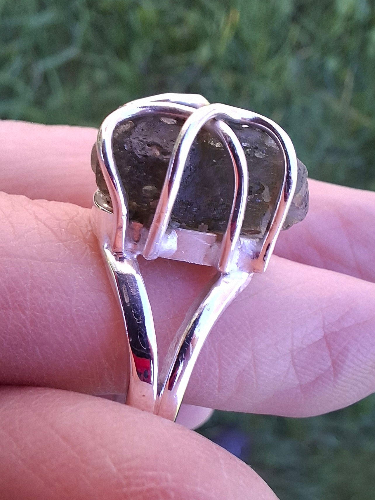 Moldavite Ring, size M, 925 Silver, Tektite (Ref: R5)