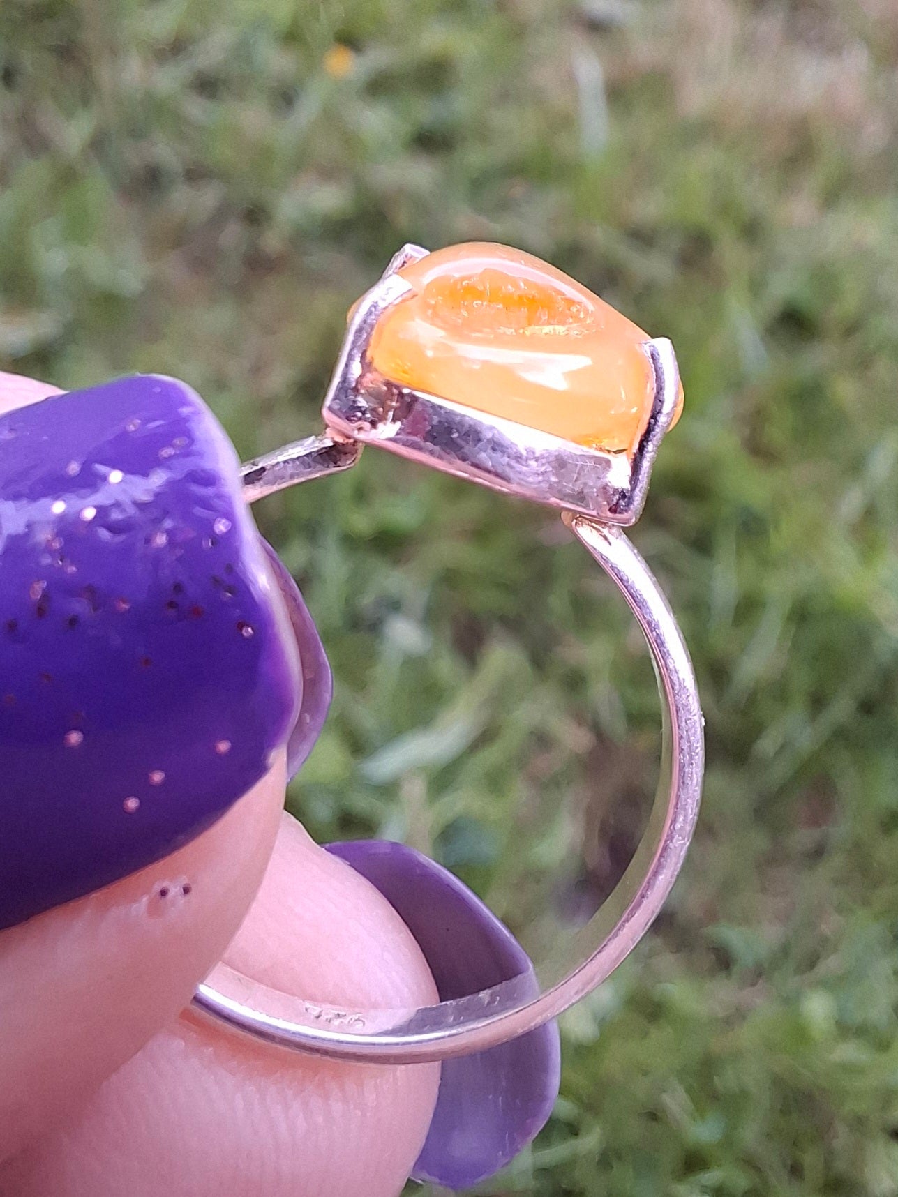 Baltic Amber Ring, size large L, 925 Silver, Fossil (Ref: AR2)