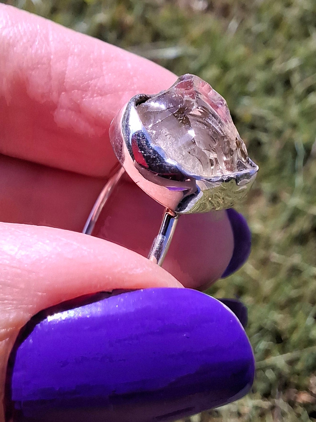 Libyan Desert Glass Ring, size large S/small T, 925 Silver, Tektite (Ref: LR47)