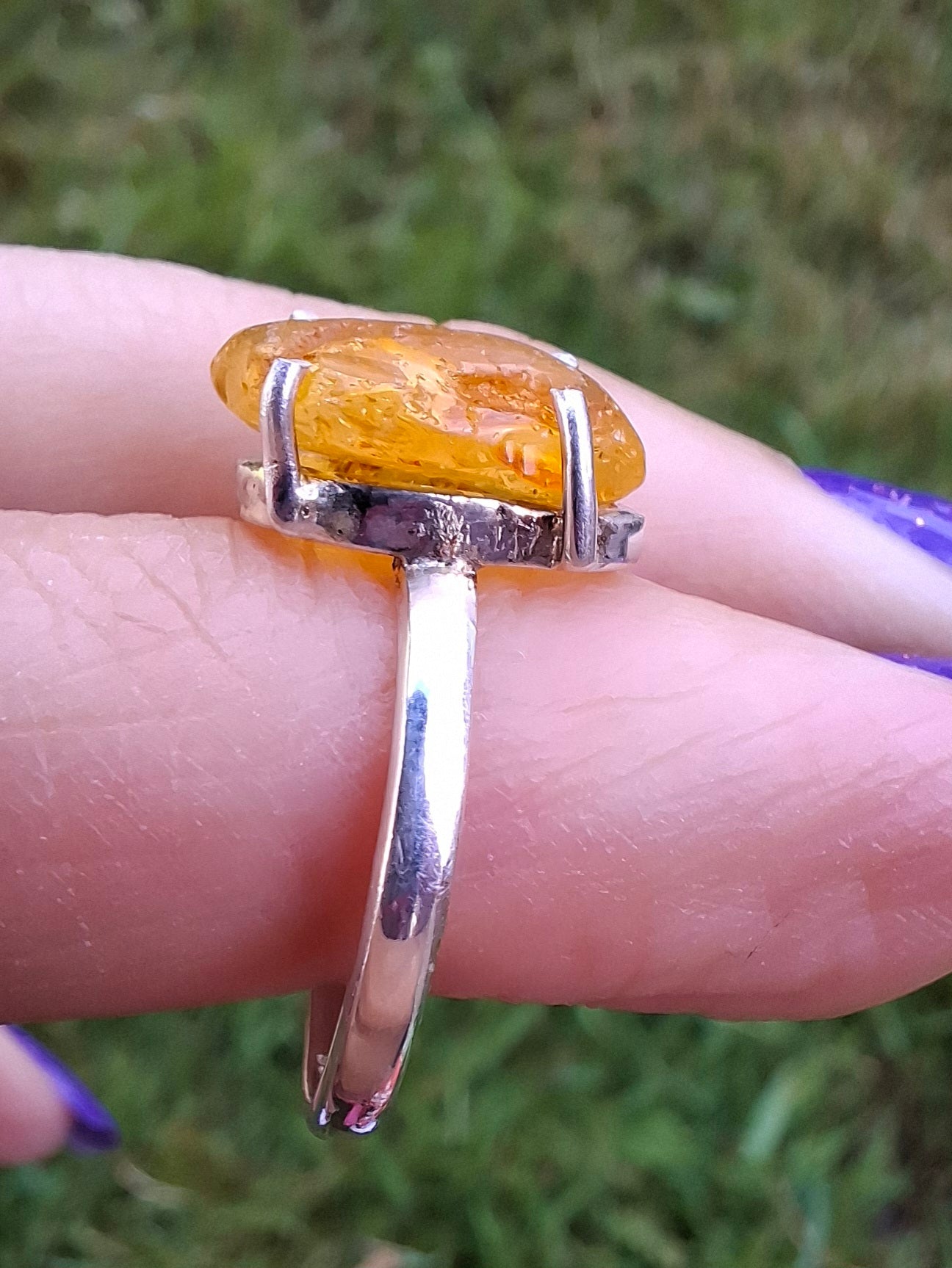 Baltic Amber Ring, size large L/small M, 925 Silver, Fossil (Ref: AR4)
