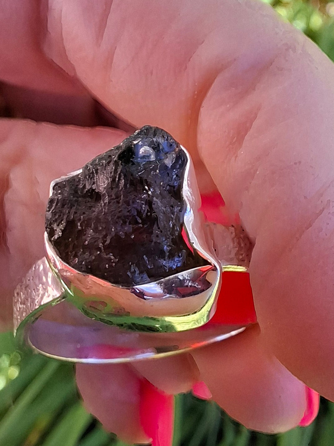 Moldavite Ring, size V, 925 Silver, Tektite (Ref: R326)
