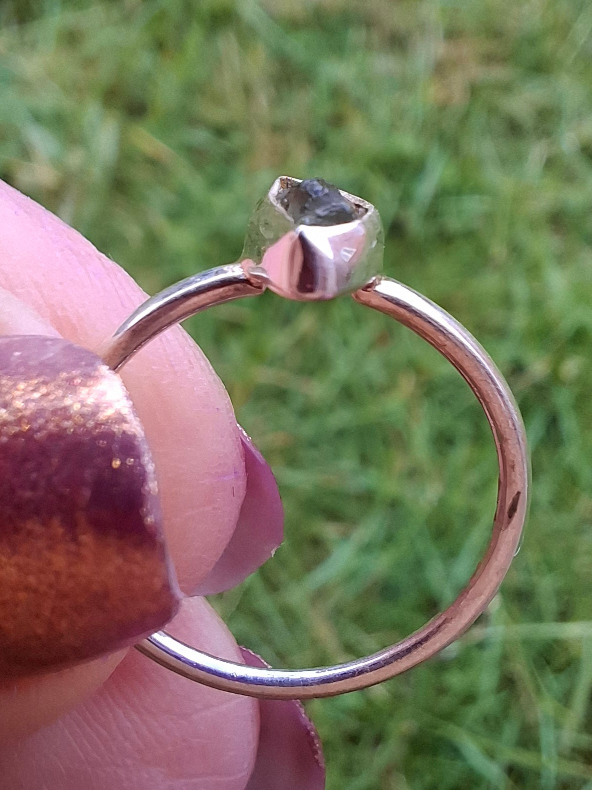 Moldavite Ring, size small L, 925 Silver, Tektite (Ref: R35)