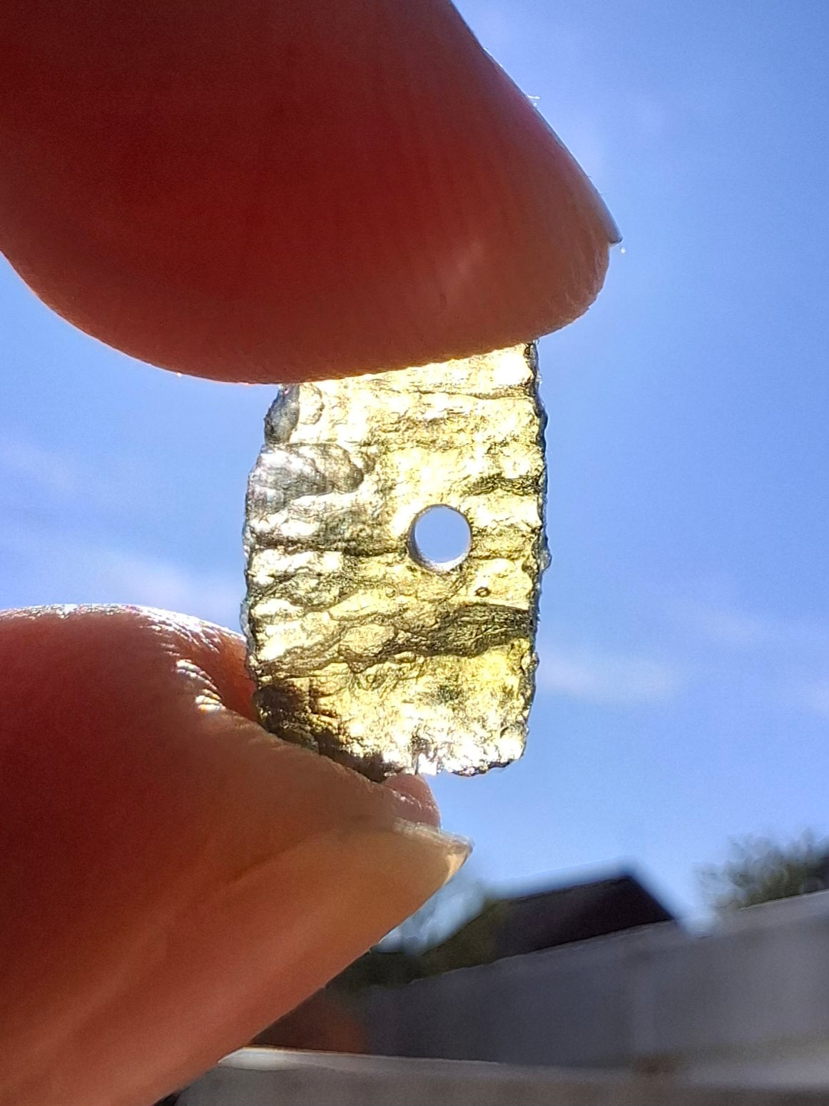DRILLED, Moldavite Piece, 0.77g, Tektite (Ref: D29)
