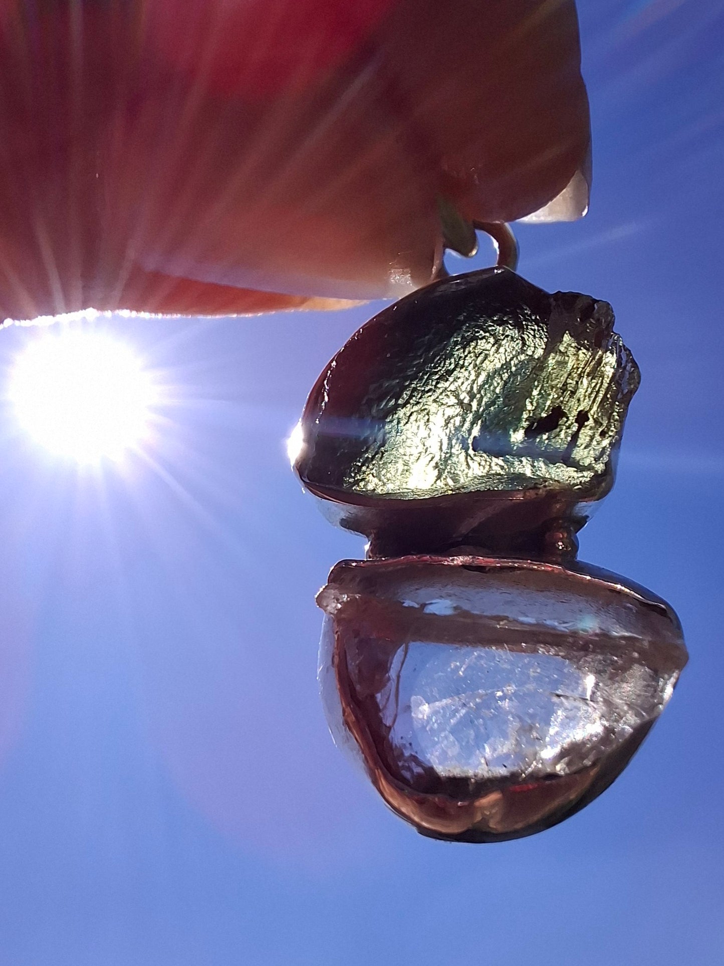 Moldavite & Libyan Desert Glass Pendant, 925 Silver, Tektite (Ref: MLP17)