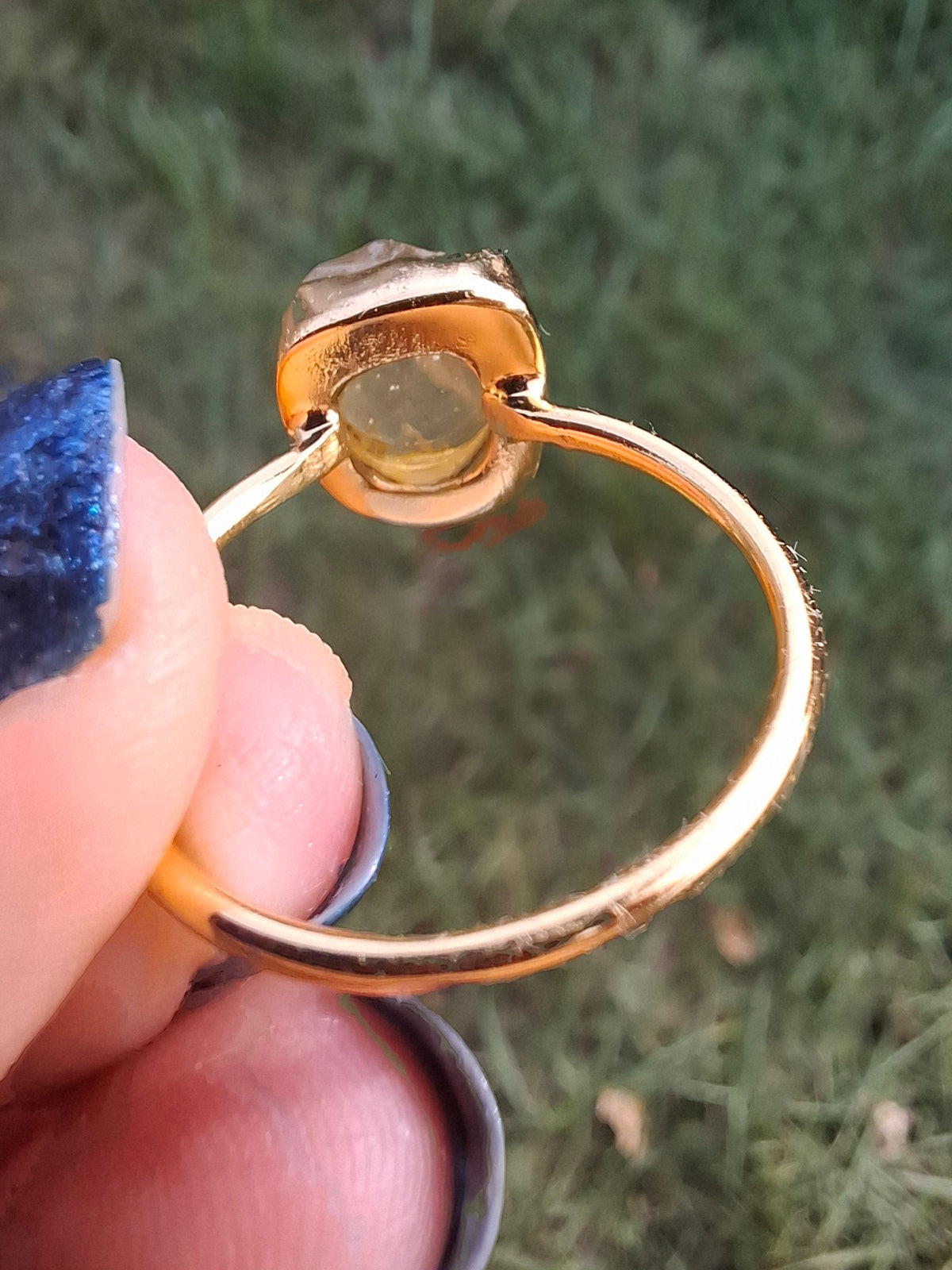 Libyan Desert Glass Ring, 14K GOLD Plated, size large S, Tektite (Ref: LR72)