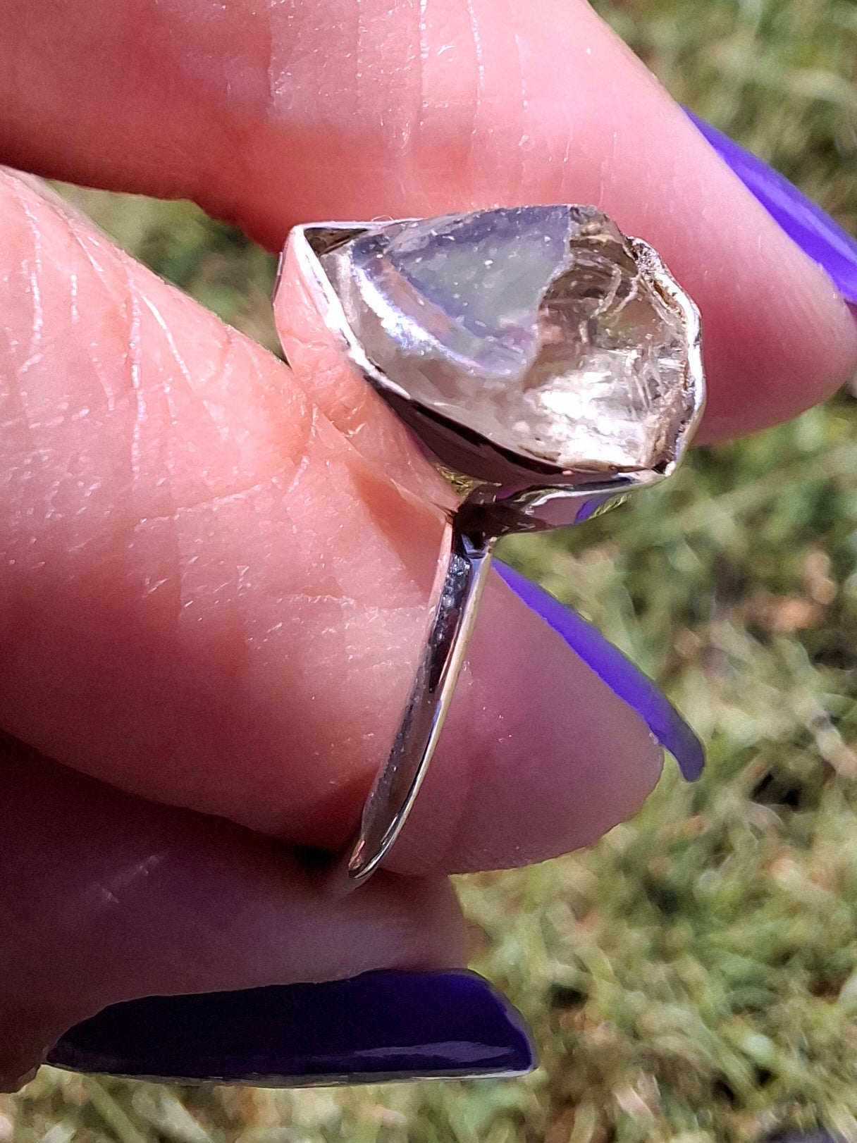 Libyan Desert Glass Ring, size large T, 925 Silver, Tektite (Ref: LR48)