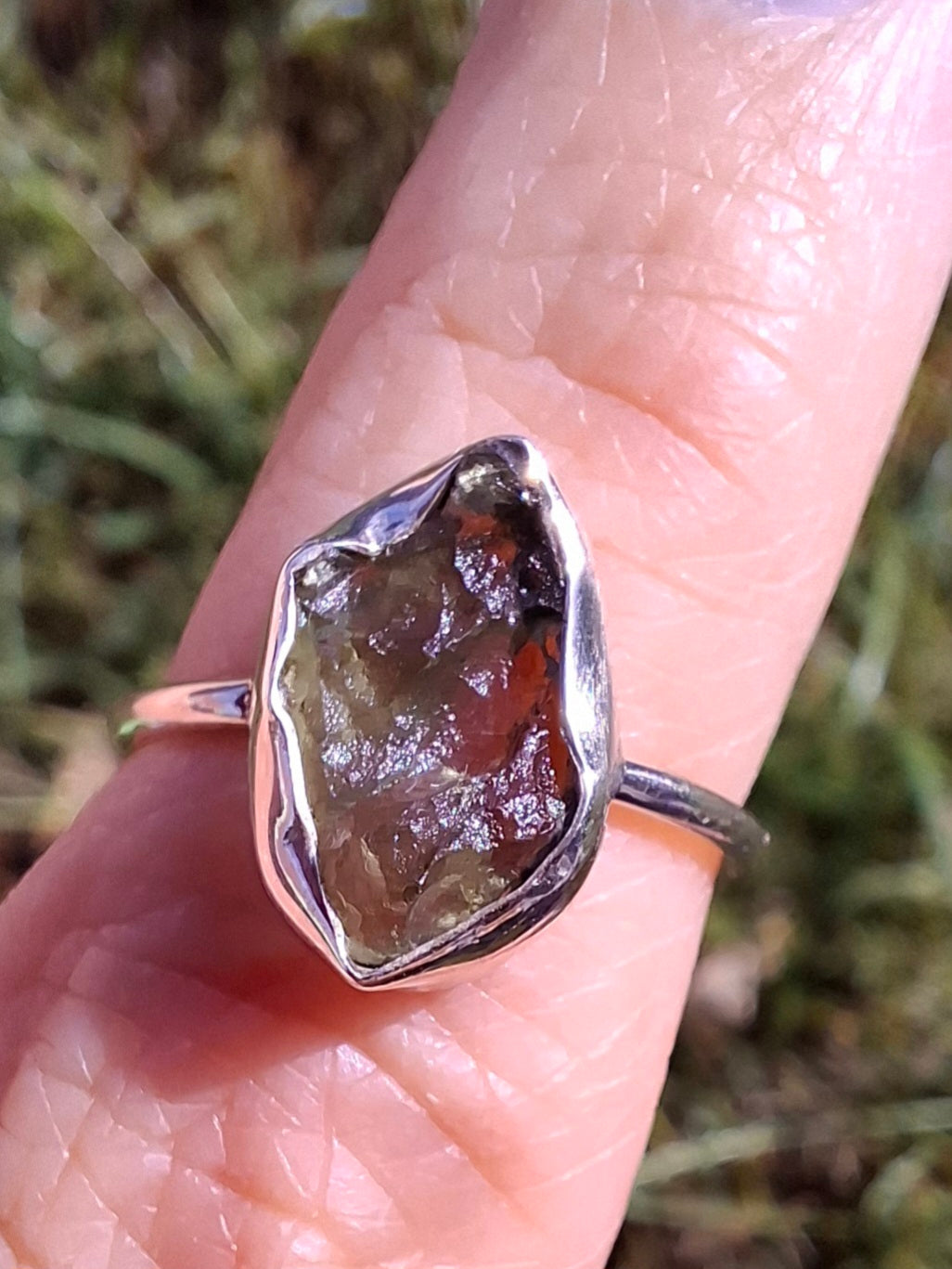 Moldavite Ring, size M, 925 Silver, Tektite (Ref: R22)