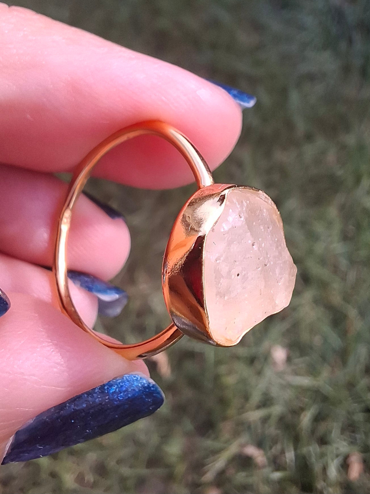 Libyan Desert Glass Ring, 14K GOLD Plated, size large R, Tektite (Ref: LR76)