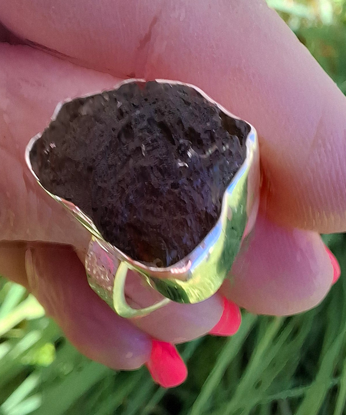 Moldavite Ring, size K, 925 Silver, Tektite (Ref: R300)
