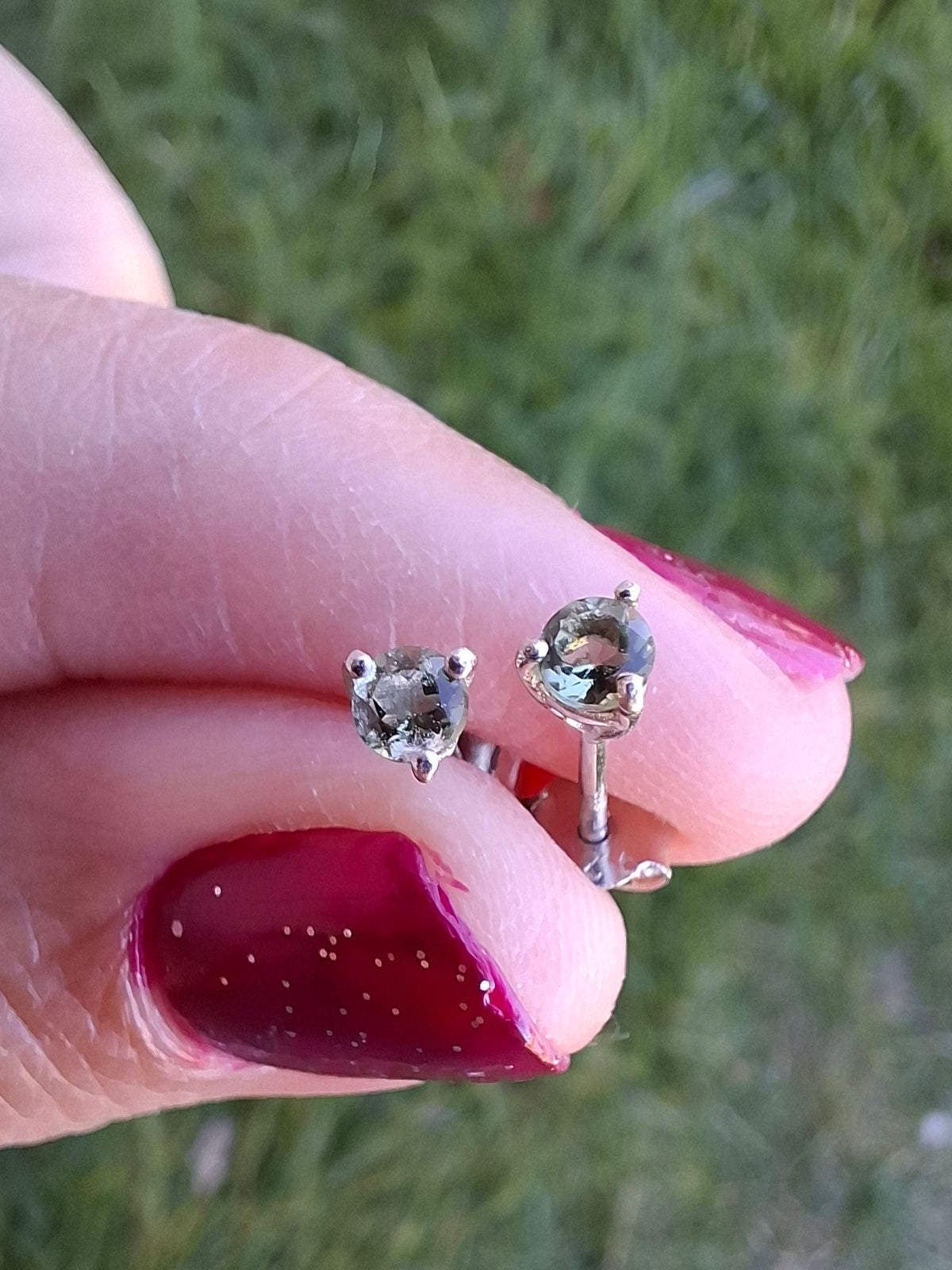 Moldavite (Faceted) 3mm STUD Earrings, 925 Silver (Ref: Pair 58)